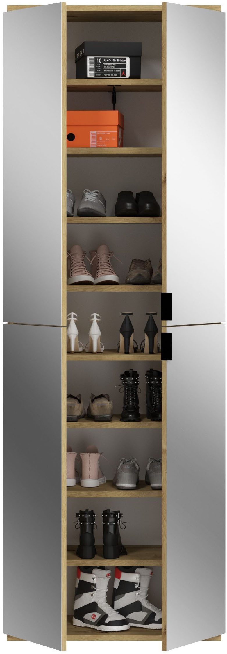 INOSIGN Schoenenkast Trondheim, Hoogte 193 cm, 4 Spiegelduren, 9 Vakken, 7 Planken