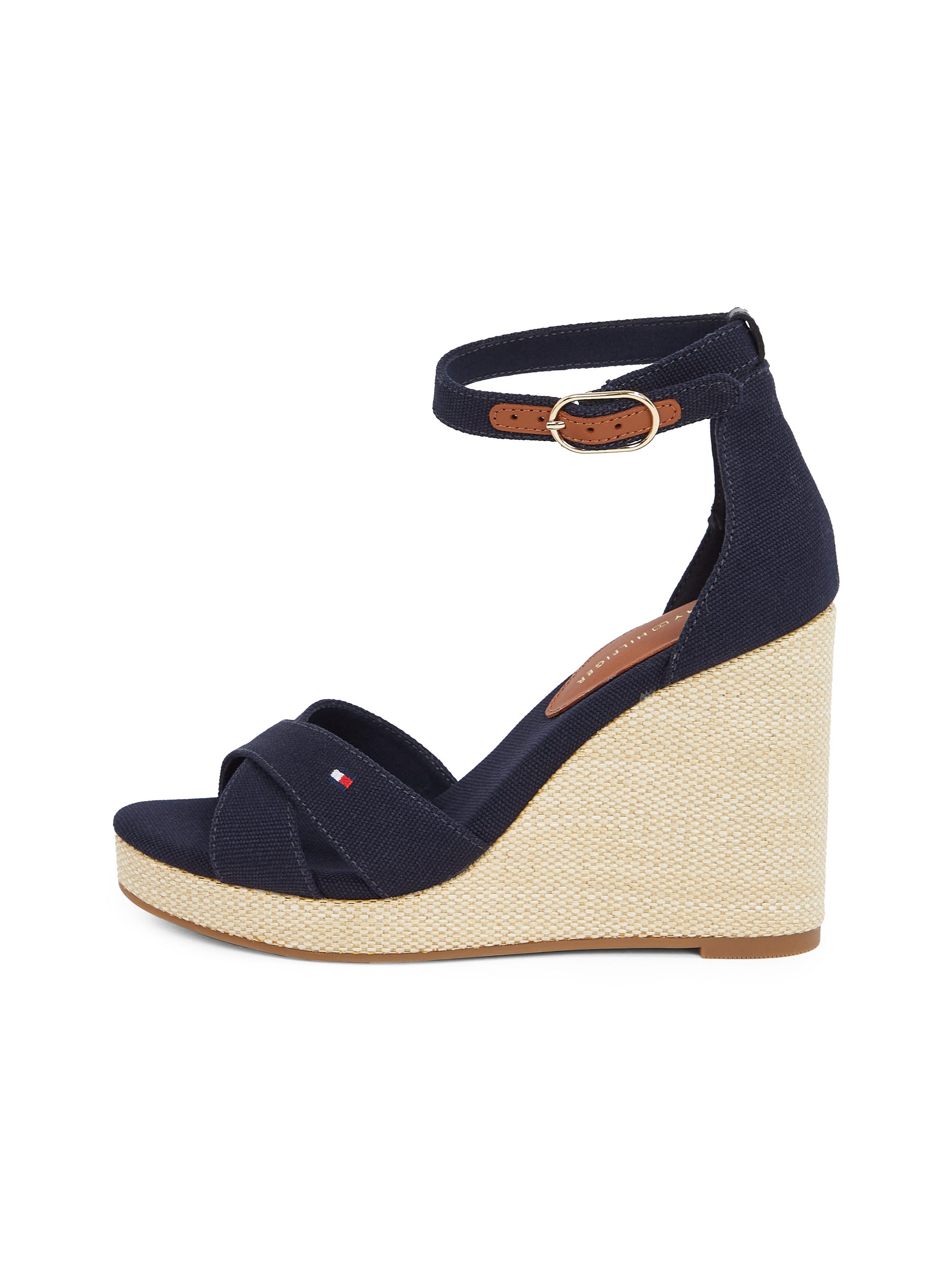 Tommy Hilfiger Highheel sandaaltjes FLAG HIGH WEDGE ESPAD CRISSCROSS , riemchensandaal, zomerschoen, sleehaksandalette, verstelbare gesp