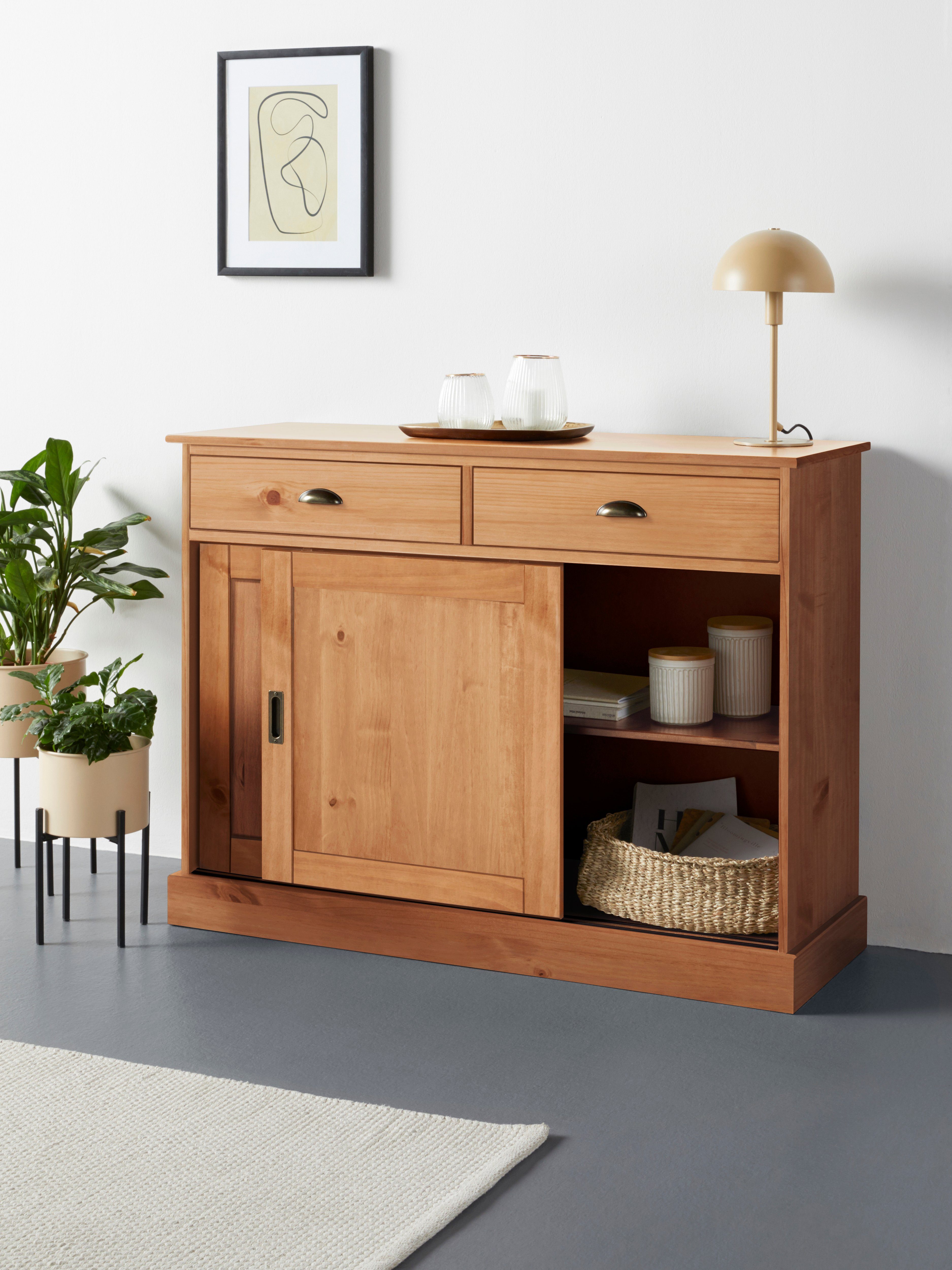 Home affaire Dressoir Schröder Commode, 2 schuifdeuren, 2 lades, van massief dennenhout