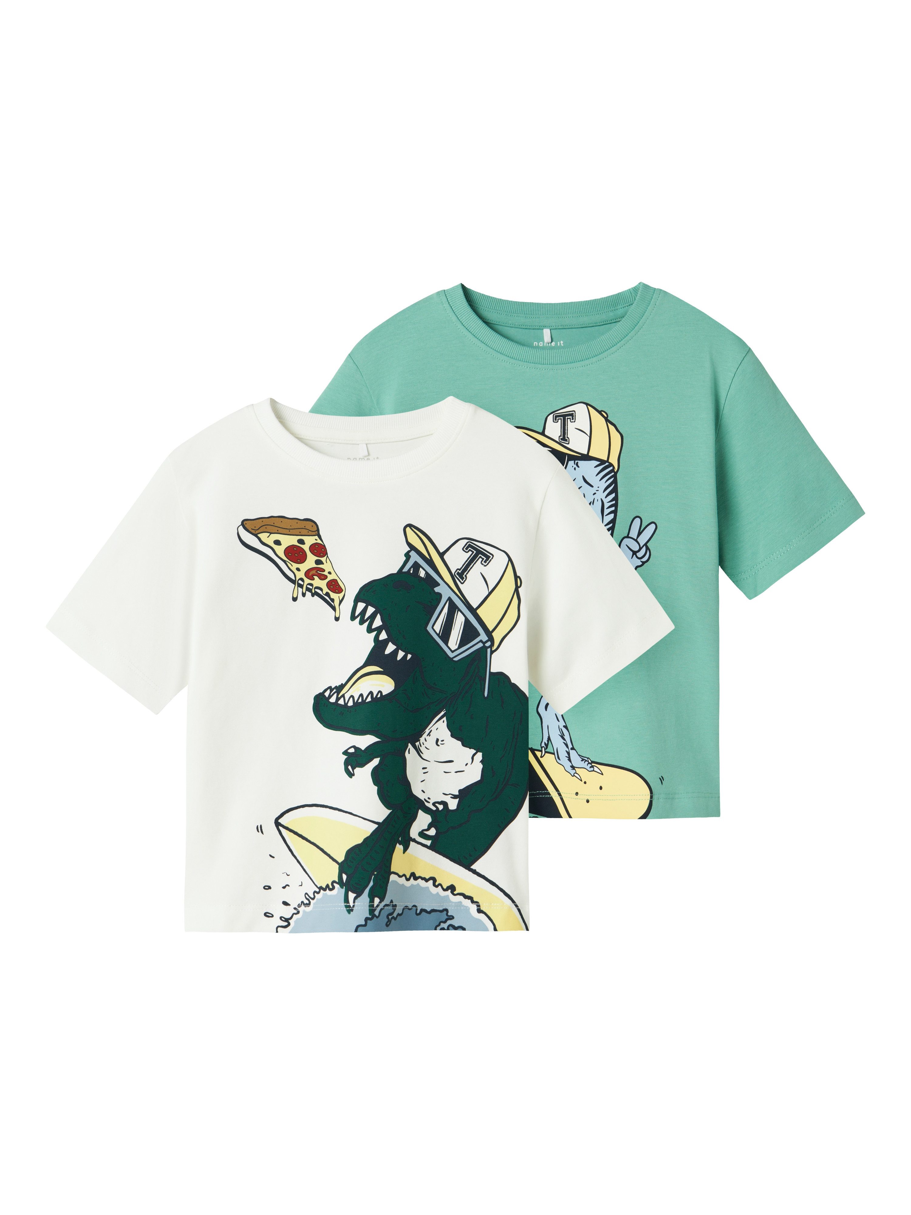 Name It T-shirt NMMDINO NREG SS TOP 2P (set, 2-delig) jongens t-shirts maat 98 wit