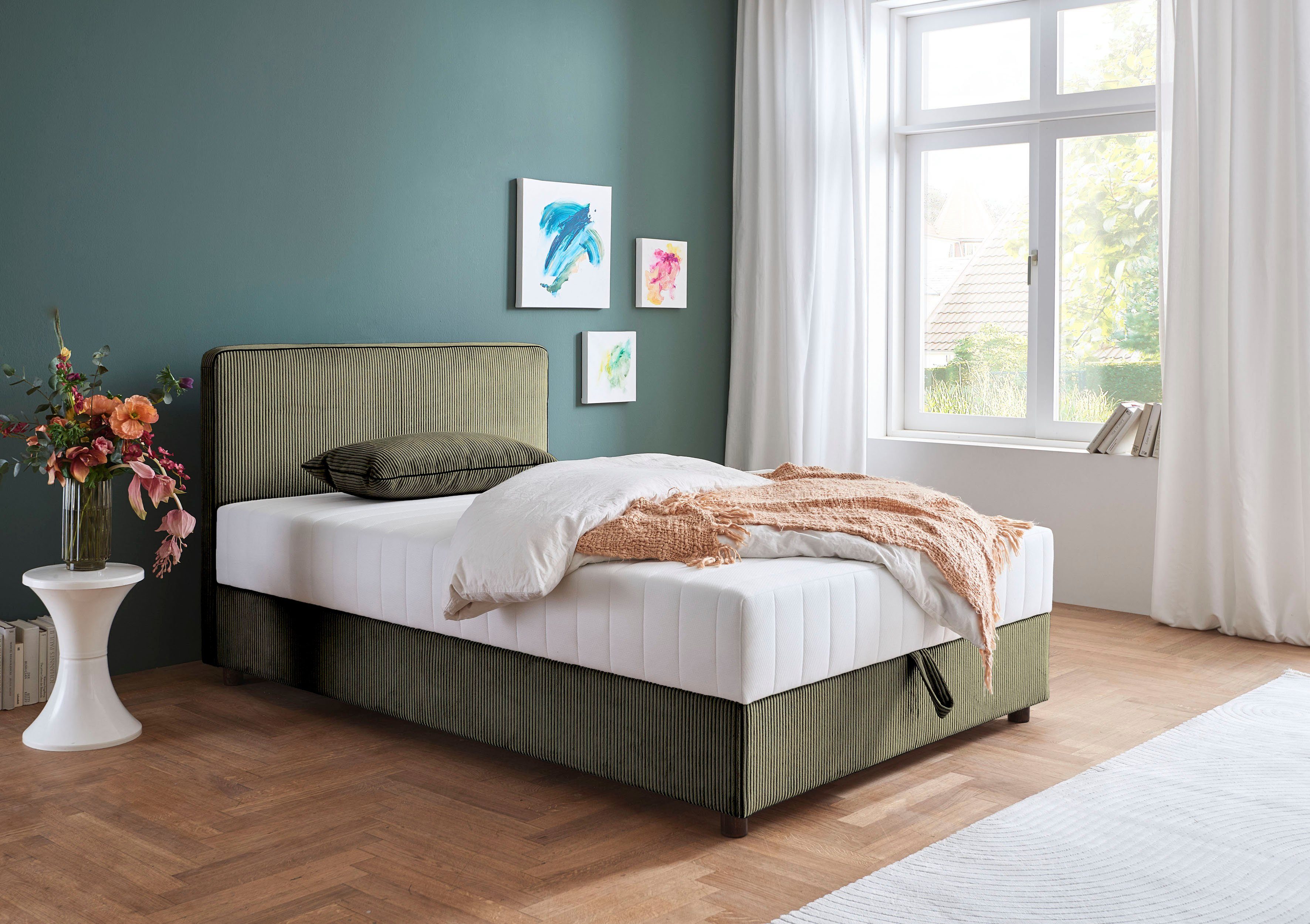 ATLANTIC home collection Bed Corinna Boxspring bed incl. opbergruimte, ribfluweel, verkrijgbaar in verschillende breedtes bedden groen