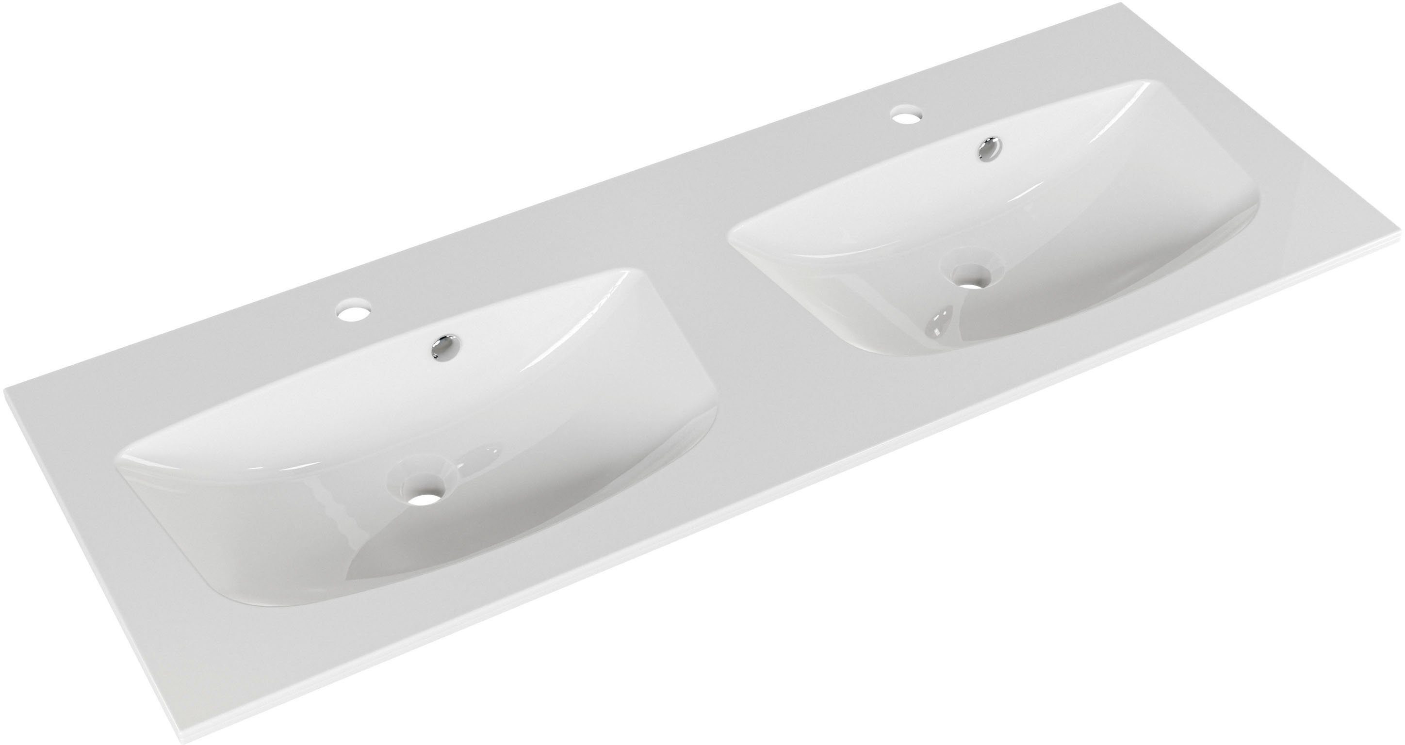 Saphir Badkamerserie Serie 6025 2-delig, mineraalmarmeren wastafel met led-spiegelkast Wastafelmeubel 132 cm breed, 4 laden, 2 spiegeldeuren, incl. deurdemper (2-delig)