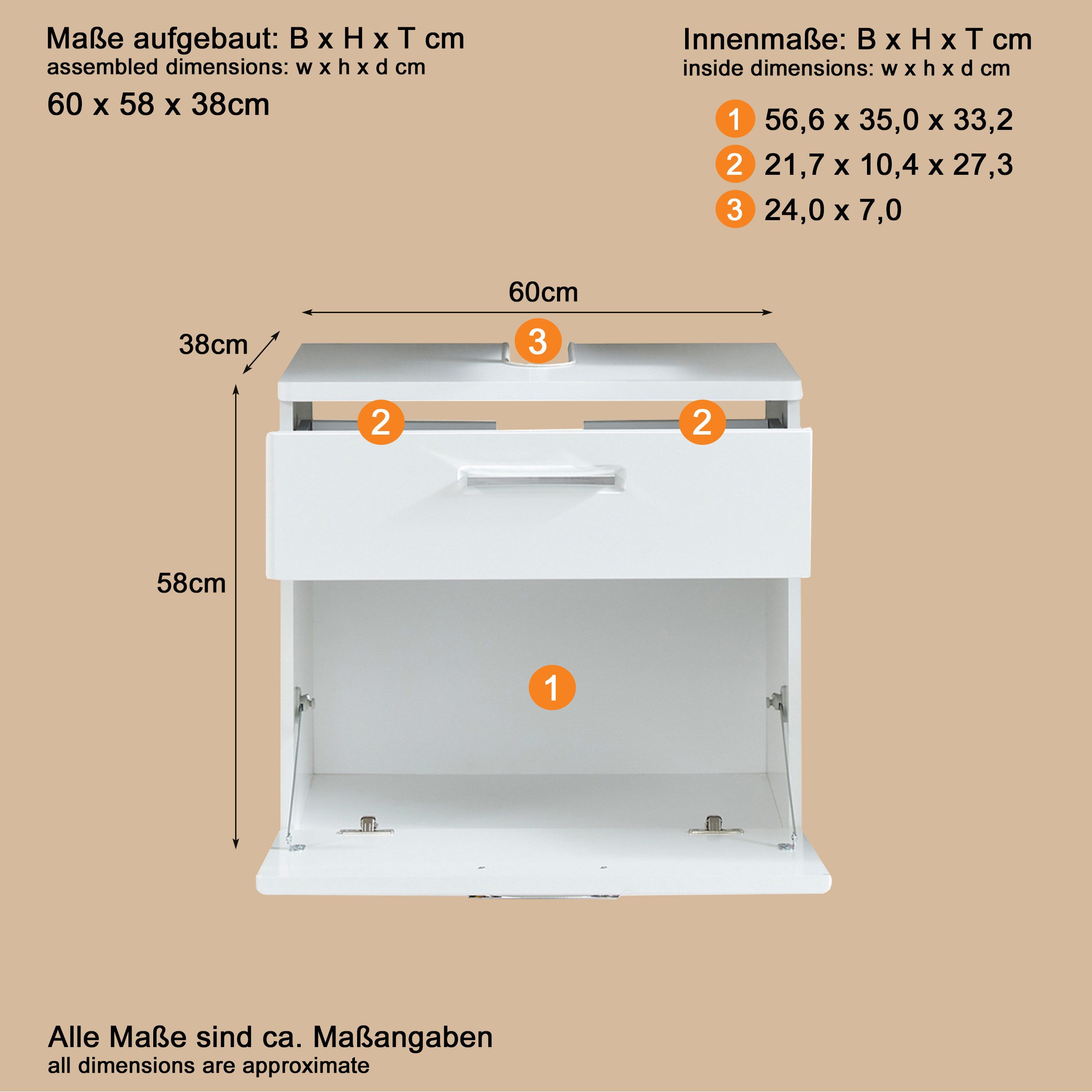 welltime Wastafelonderkast Mora Wastafel met een lade en een klep - verzonken grepen