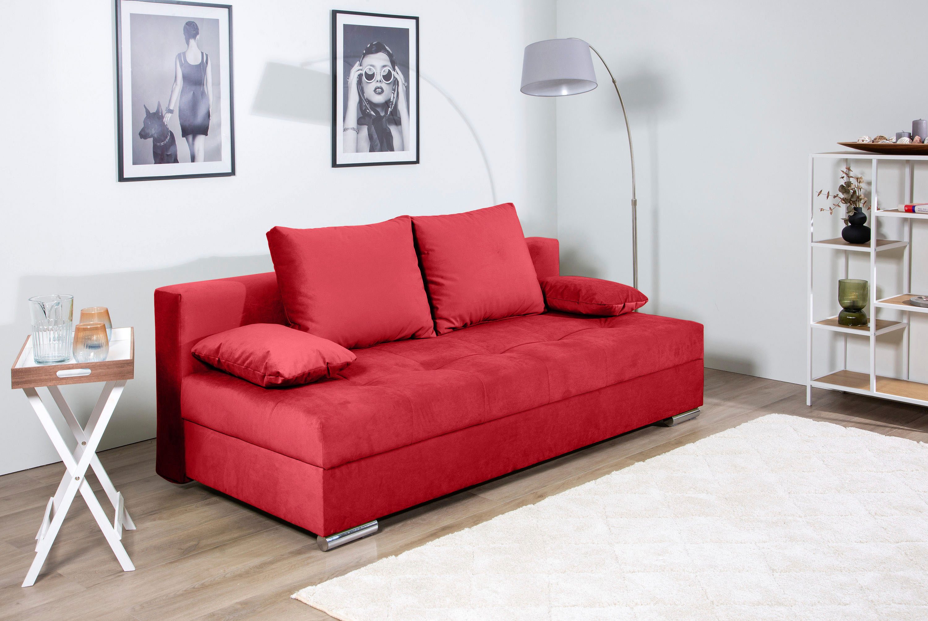 COLLECTION AB Slaapbank Tania met bedfunctie en bedlade comfortabele zitcomfort: veren-kern bekleding, inclusief rugkussen