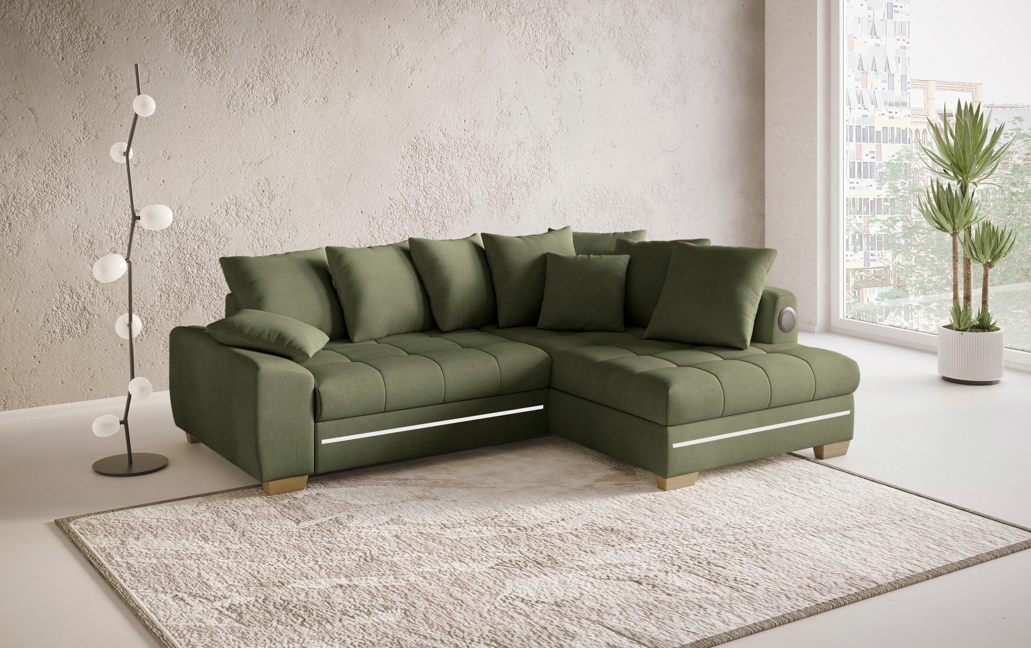 Mr. Couch Hoekbank Nikita II, L-vorm met koudschuim, rgb-led, geluidssysteem, optioneel met bed, bedlade