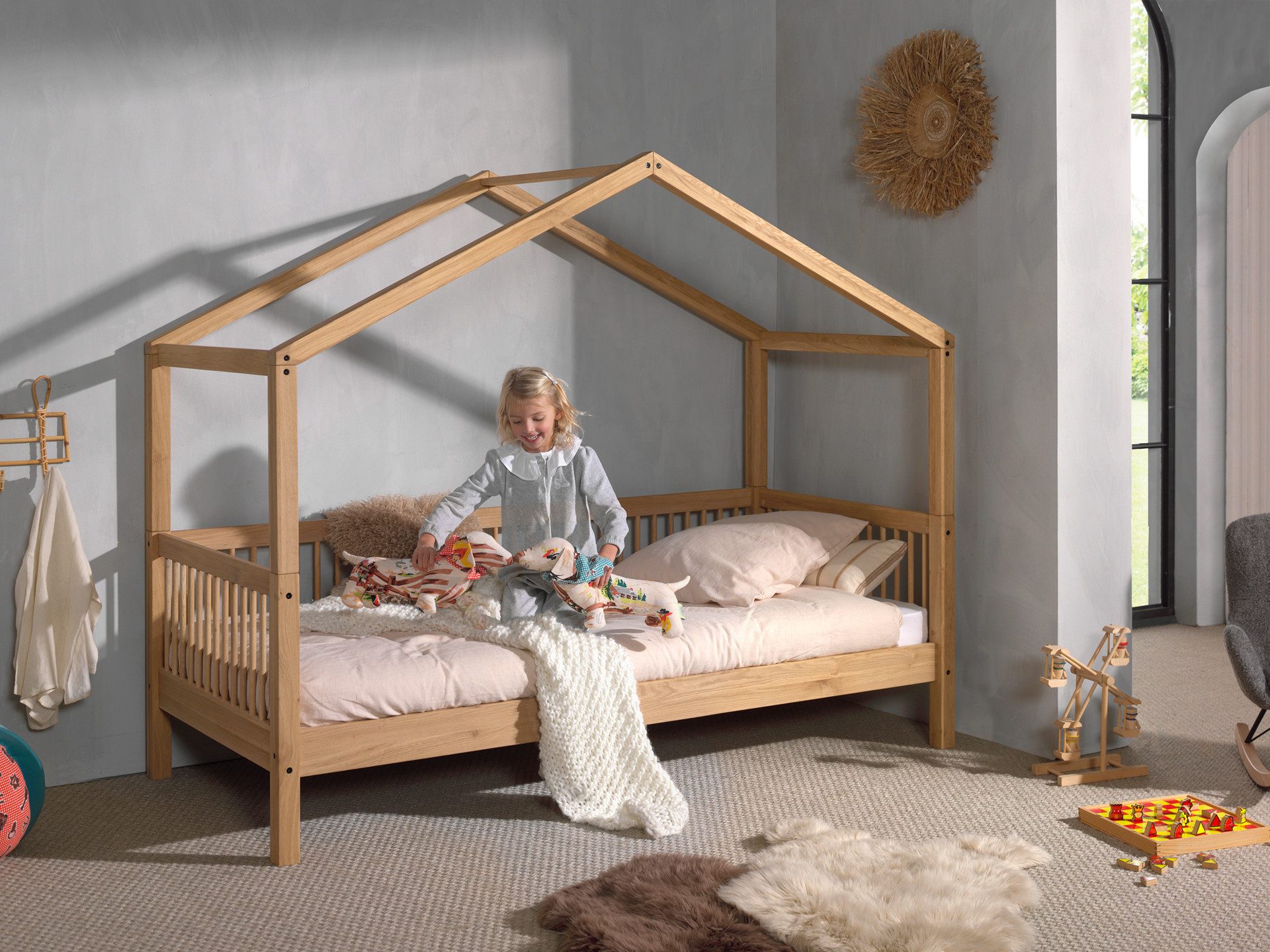Home affaire Huisbed van massief geolied eikenhout, lf 90x200 cm, optioneel met bedlade