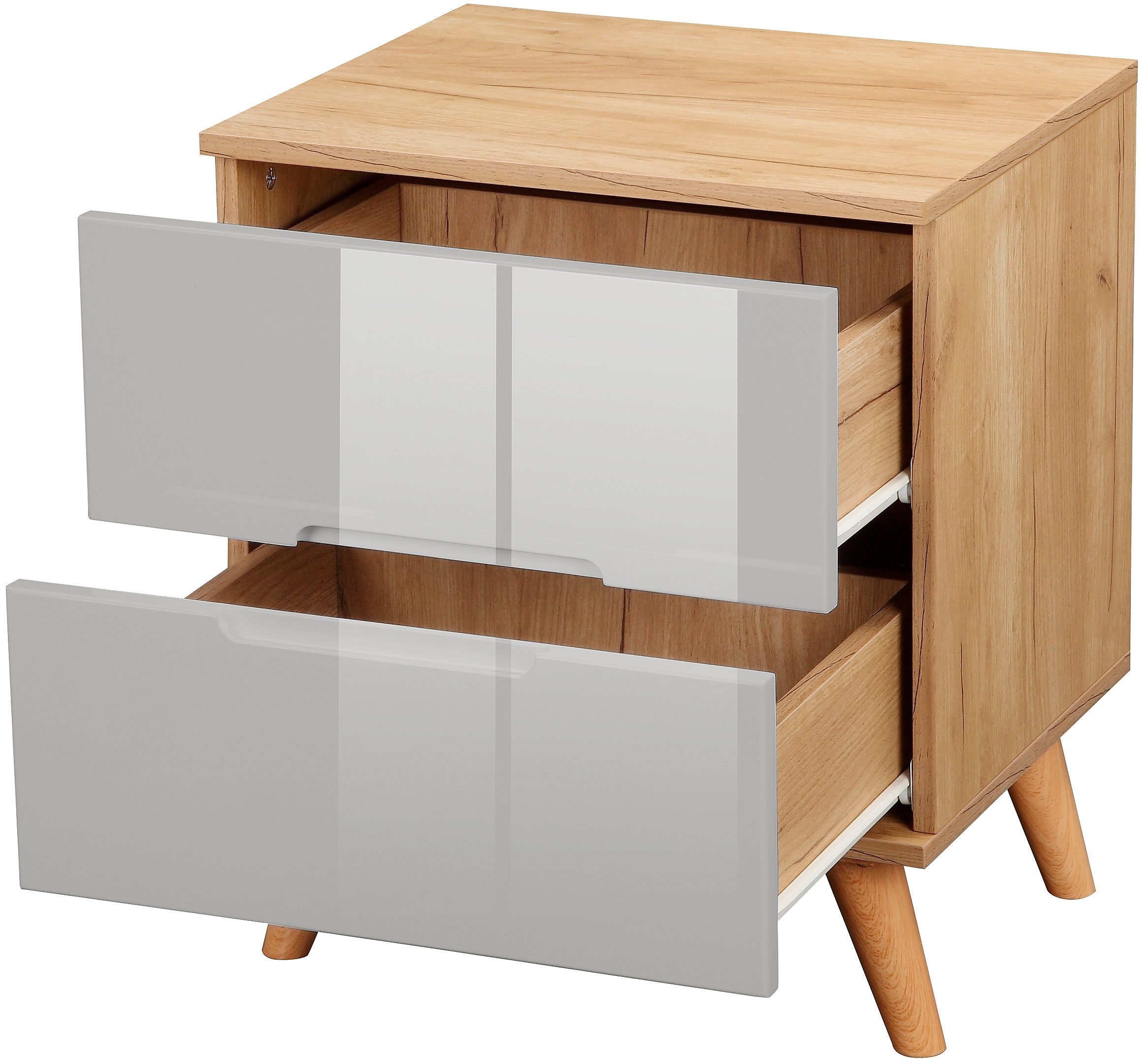 andas Nachtkastje Lund nachttafel bijzetkast commode met hoogglans fronten Nachtkastje met 2 lades bestseller in Scandinavisch design