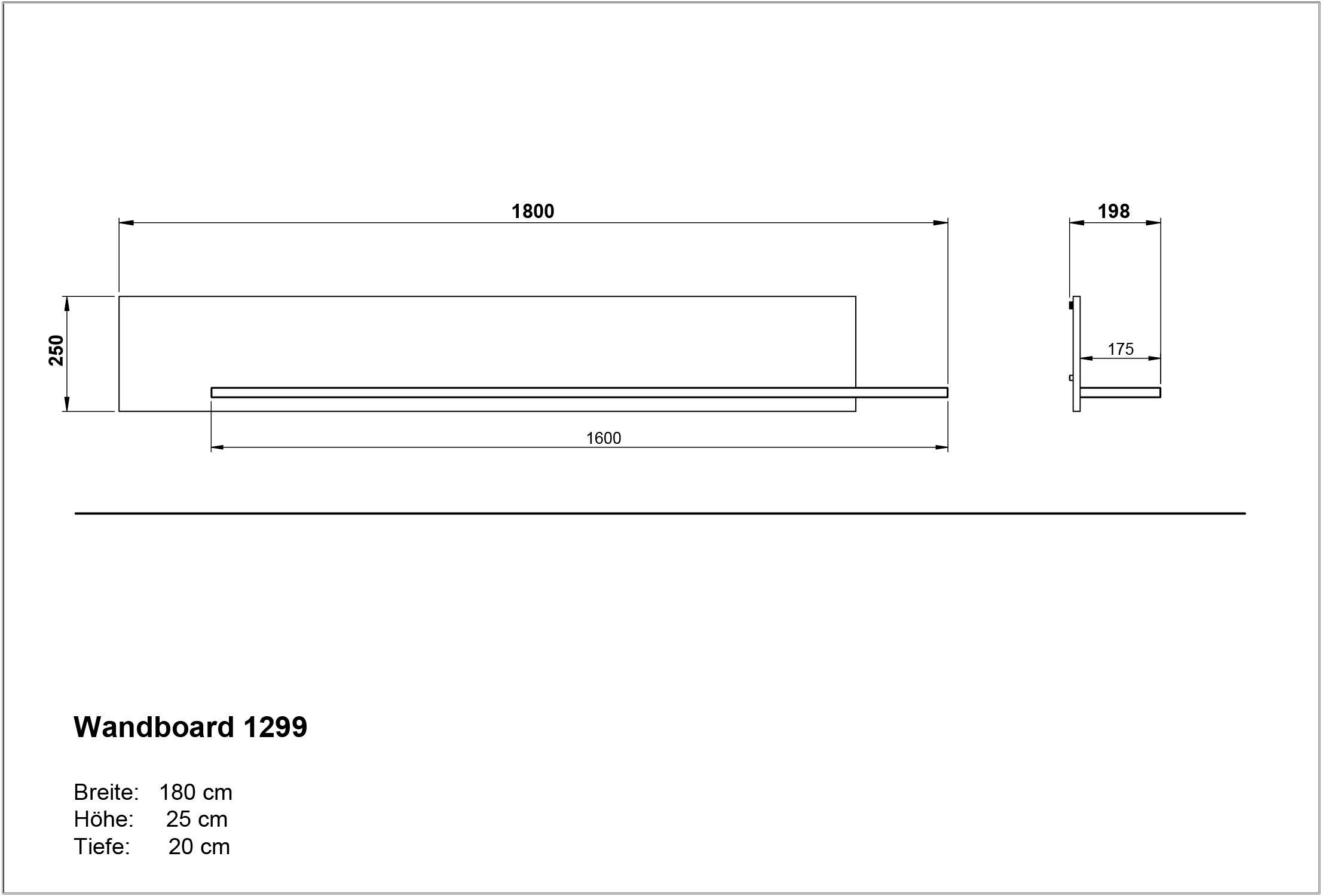 GERMANIA Wandplank Cantoria met legplank in zwart en achterpaneel in eiken