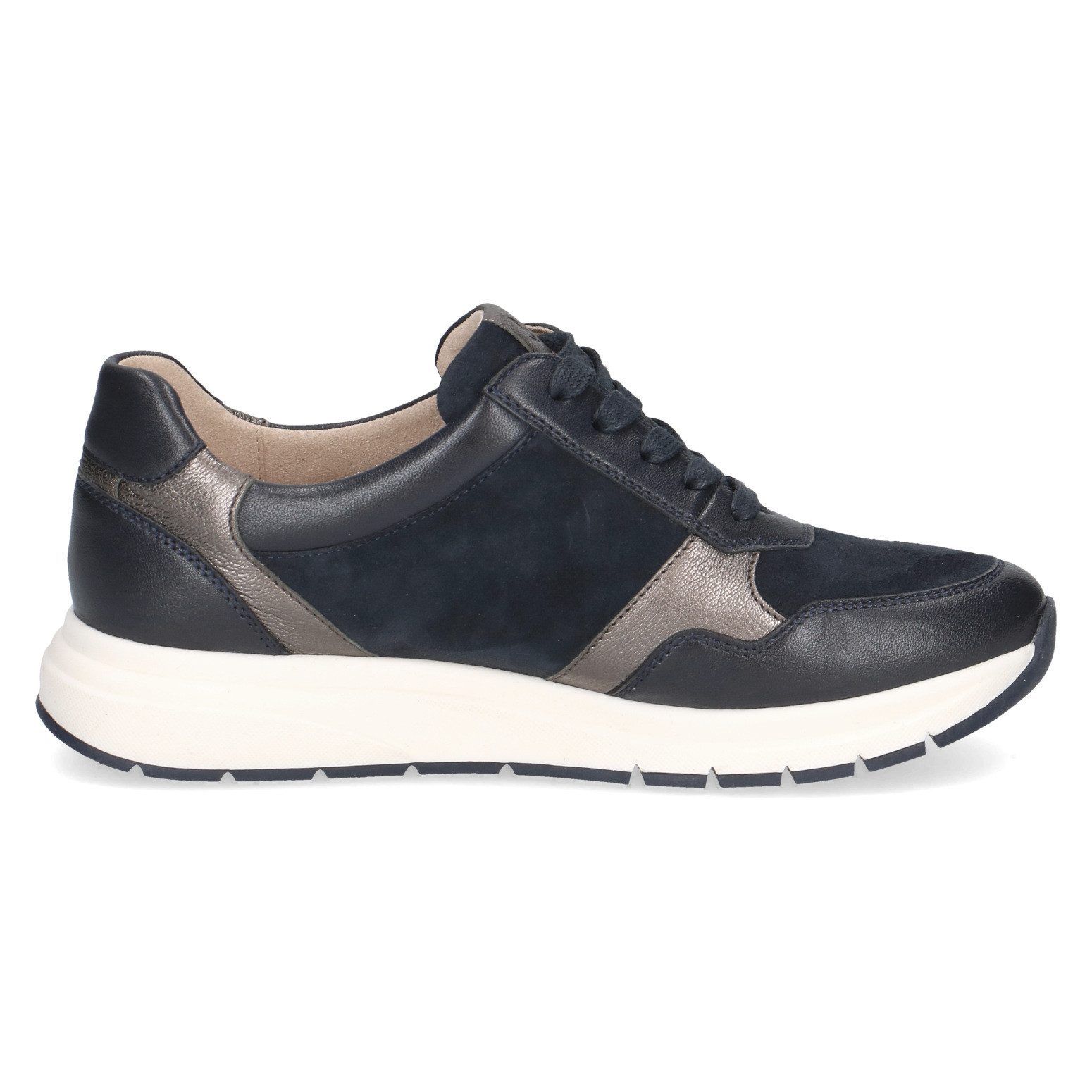 Caprice Sneakers met sleehak , vrijetijdsschoen, halfhoge schoen, veterschoen met inzet in metallic optiek
