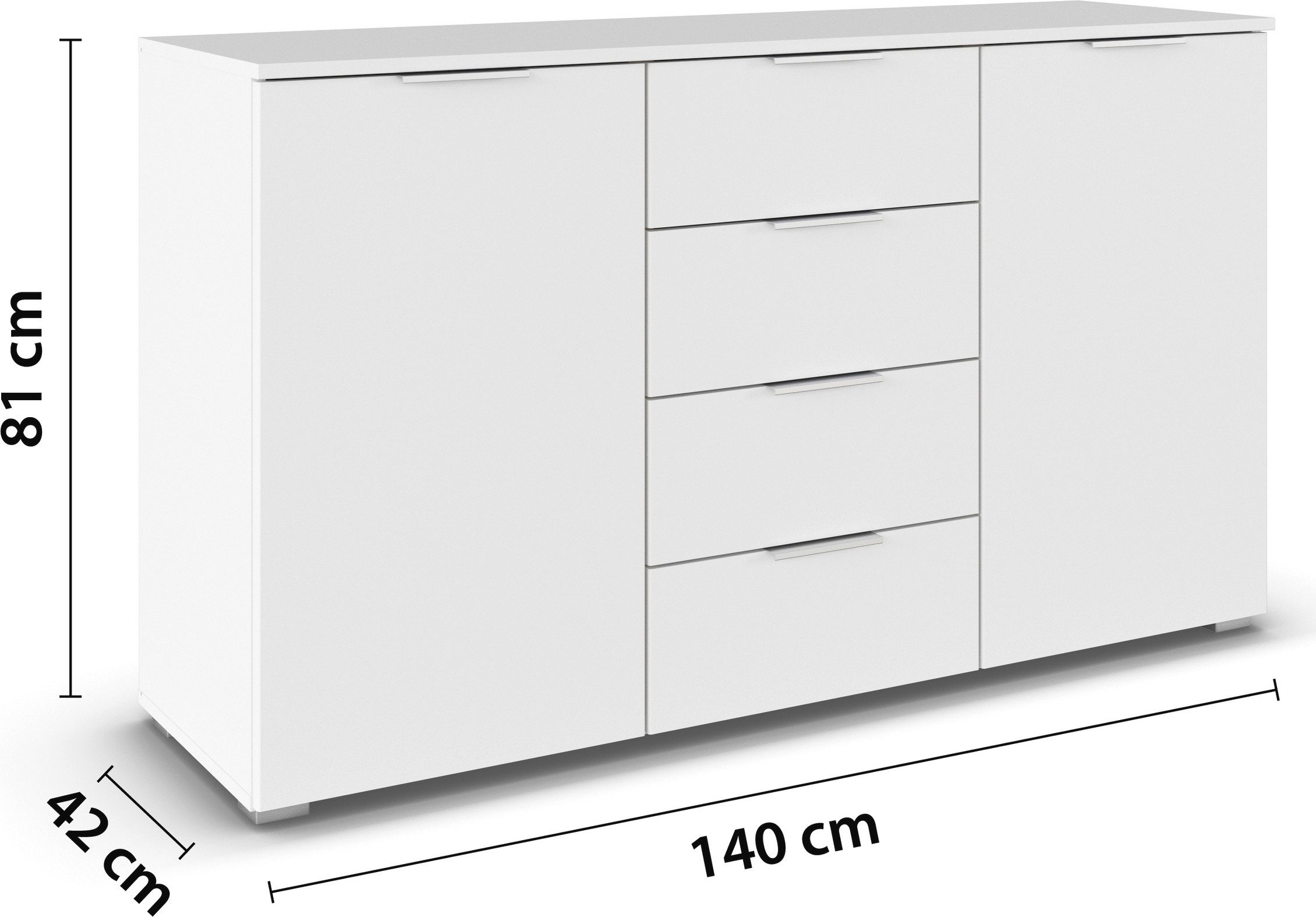 rauch Kast met laden en deuren Sideboard AGORDO met decor- of hoogglansfront met 4 lades en 2 deuren en metalen grepen made in germany