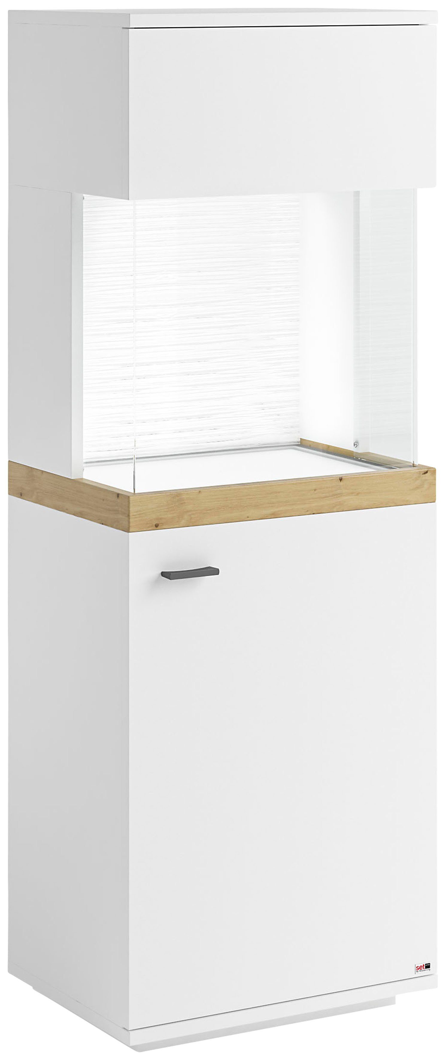 set one by Musterring Vitrinekast Lancaster Kleuren wit of grijs met eikenafwerking, met LED-verlichting