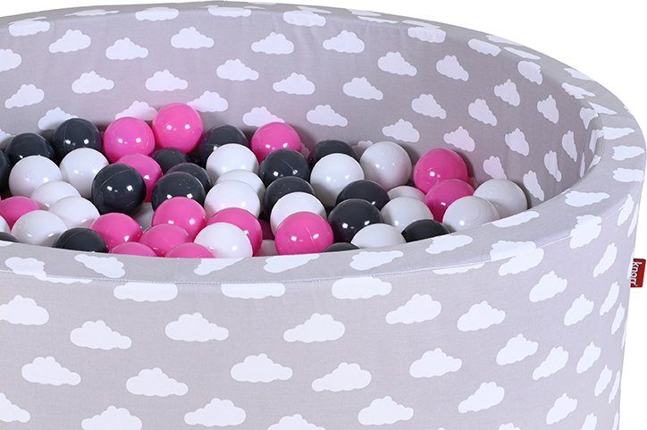 Knorrtoys® Ballenbak Soft, Grey white clouds met 300 ballen creme/grey/rose, made in europe