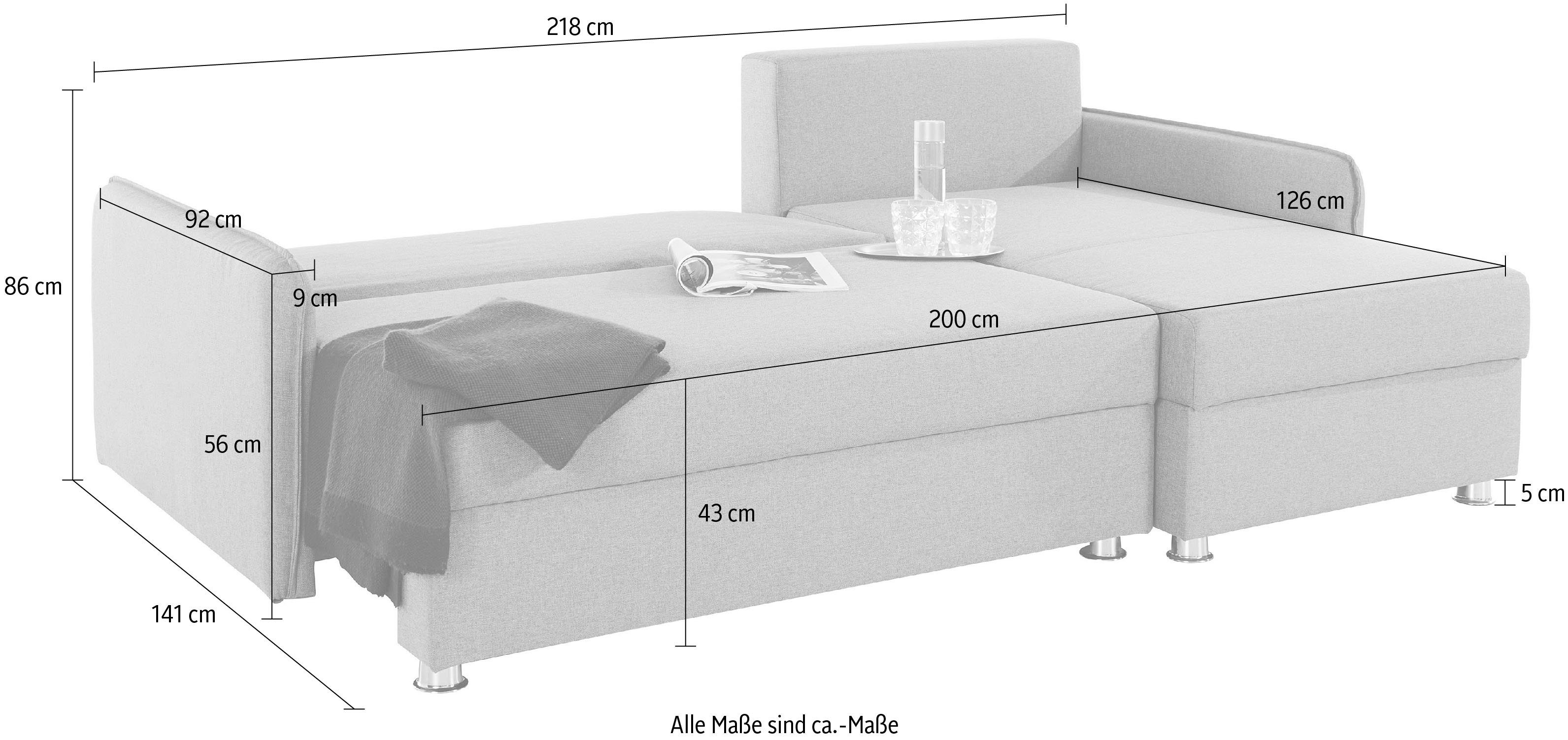 COLLECTION AB Hoekbank Sunny L-vorm met slaapfunctie en bedkist