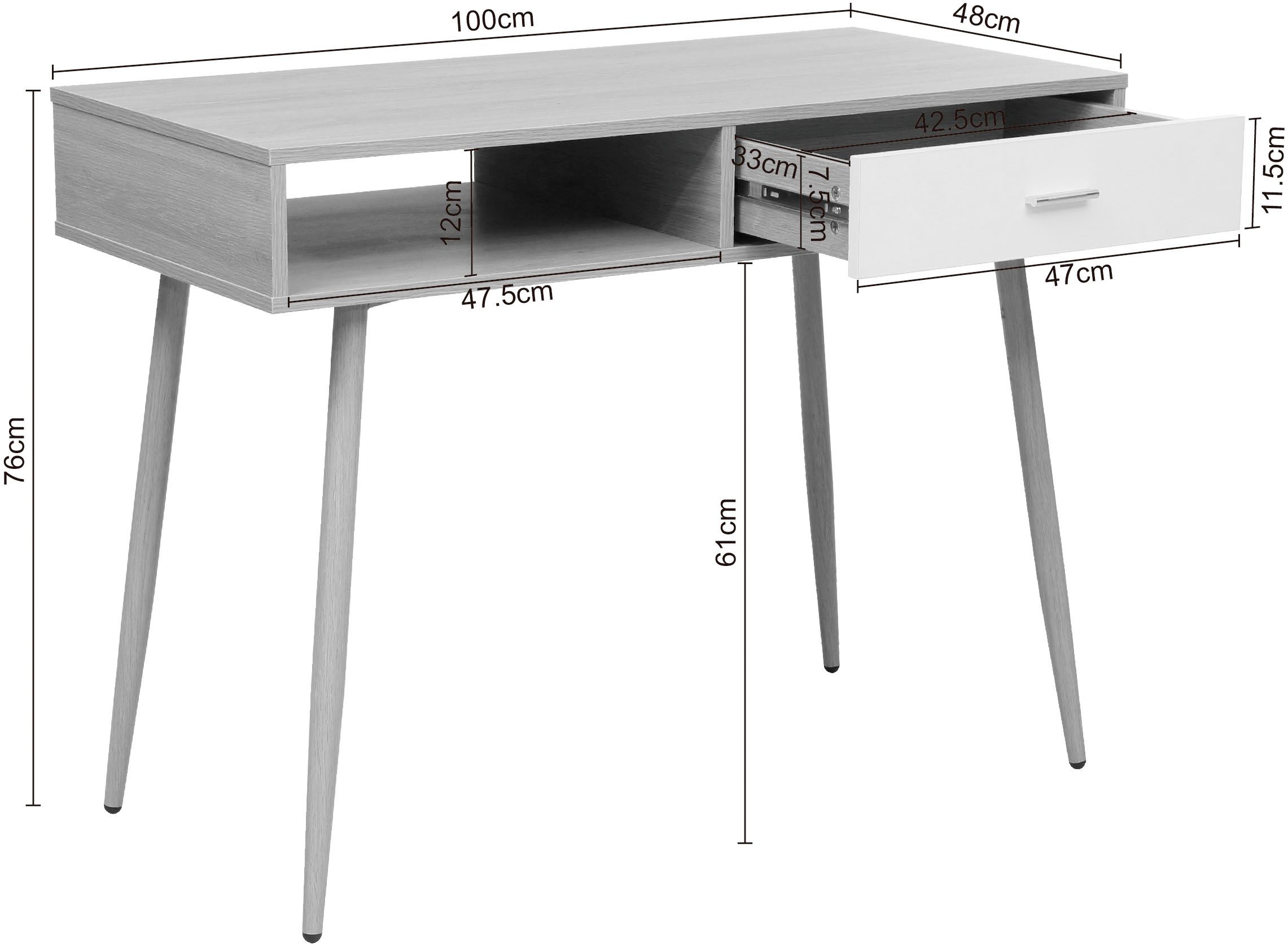 INOSIGN Bureau Tuuri in scandi-look, 1 lade met metalen handvat, abs-randen, breedte 100 cm