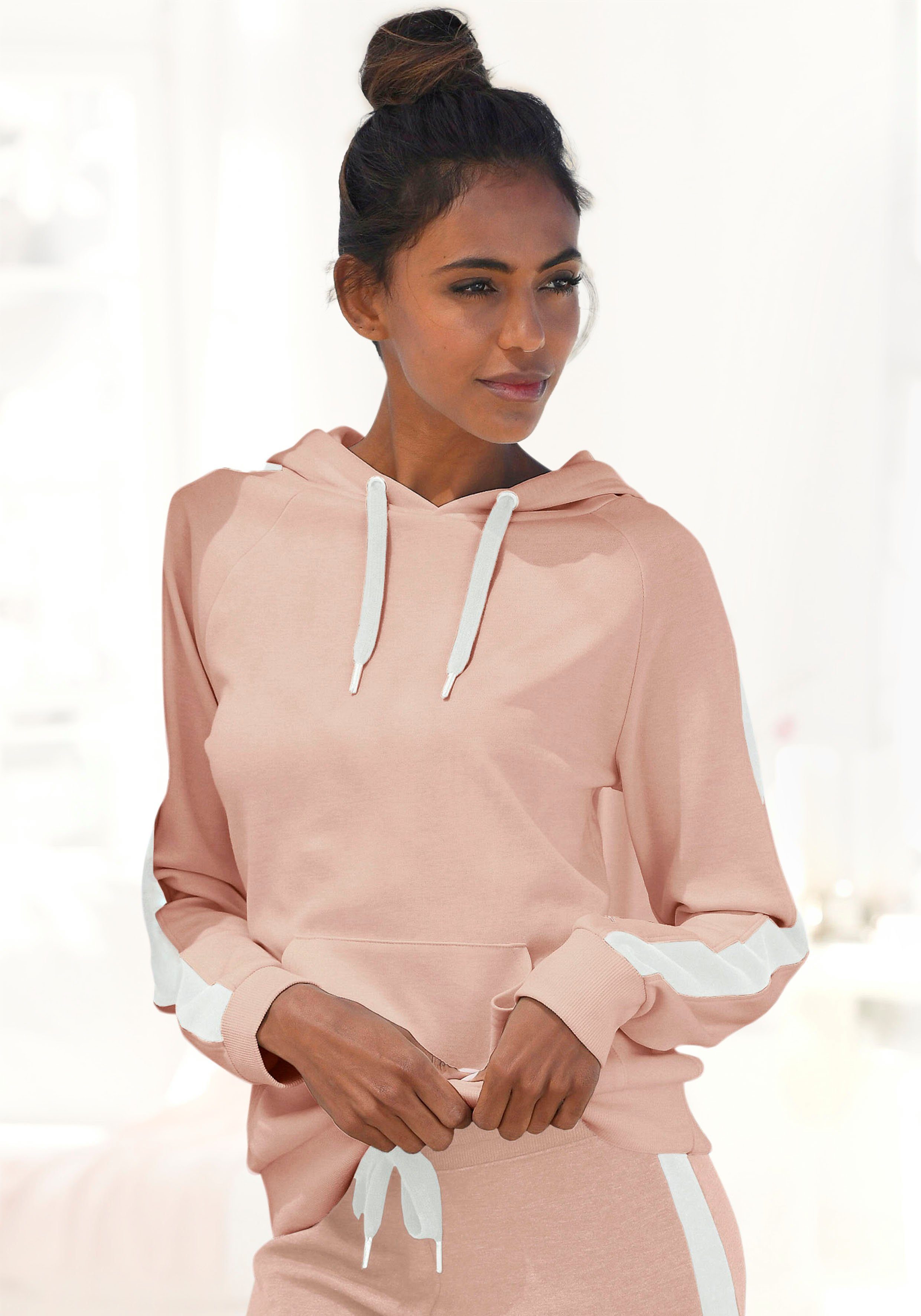 Bench. Loungewear Hoodie met zijstrepen en kangoeroezak, loungepak, hoodie dames loungewear maat 48/50 beige
