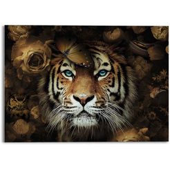 reinders! print op glas artprint op glas tijger dierenrijk - bloemen - herfstkleuren - blauwe ogen (1 stuk) bruin