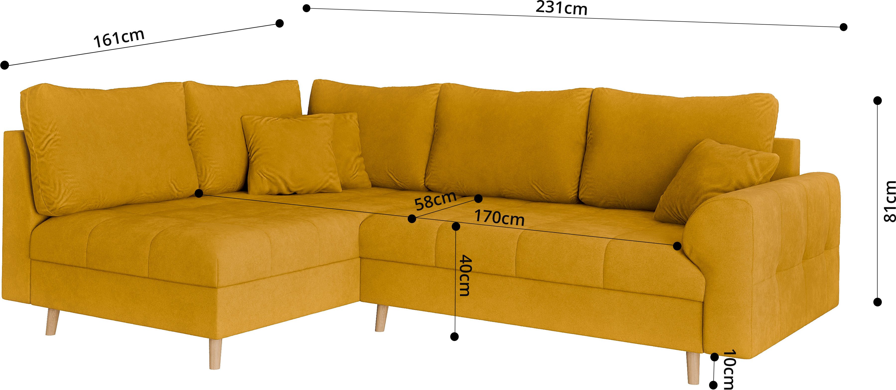 Home affaire Hoekbank CHARRE L-vorm met ottomane, afmetingen B/D/H: 231/161/81 cm fijne stiksels, losse rug- en sierkussens, ook in cord en bouclé