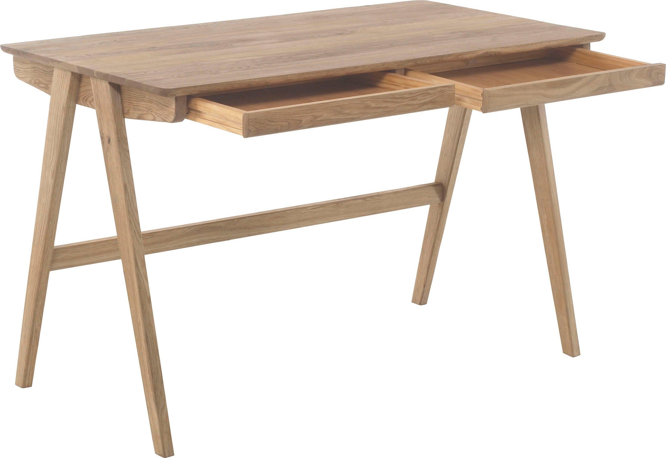MCA furniture Bureau Delia Noesteiken massief hout geolied met laden, breedte 120 cm