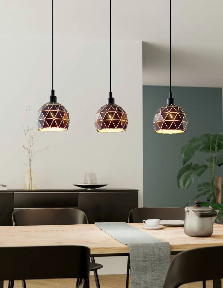 EGLO Hanglamp ROCCAFORTE Hanglamp, hanglamp van metaal in zwart en goudkleur, E14 fitting (1 stuk)