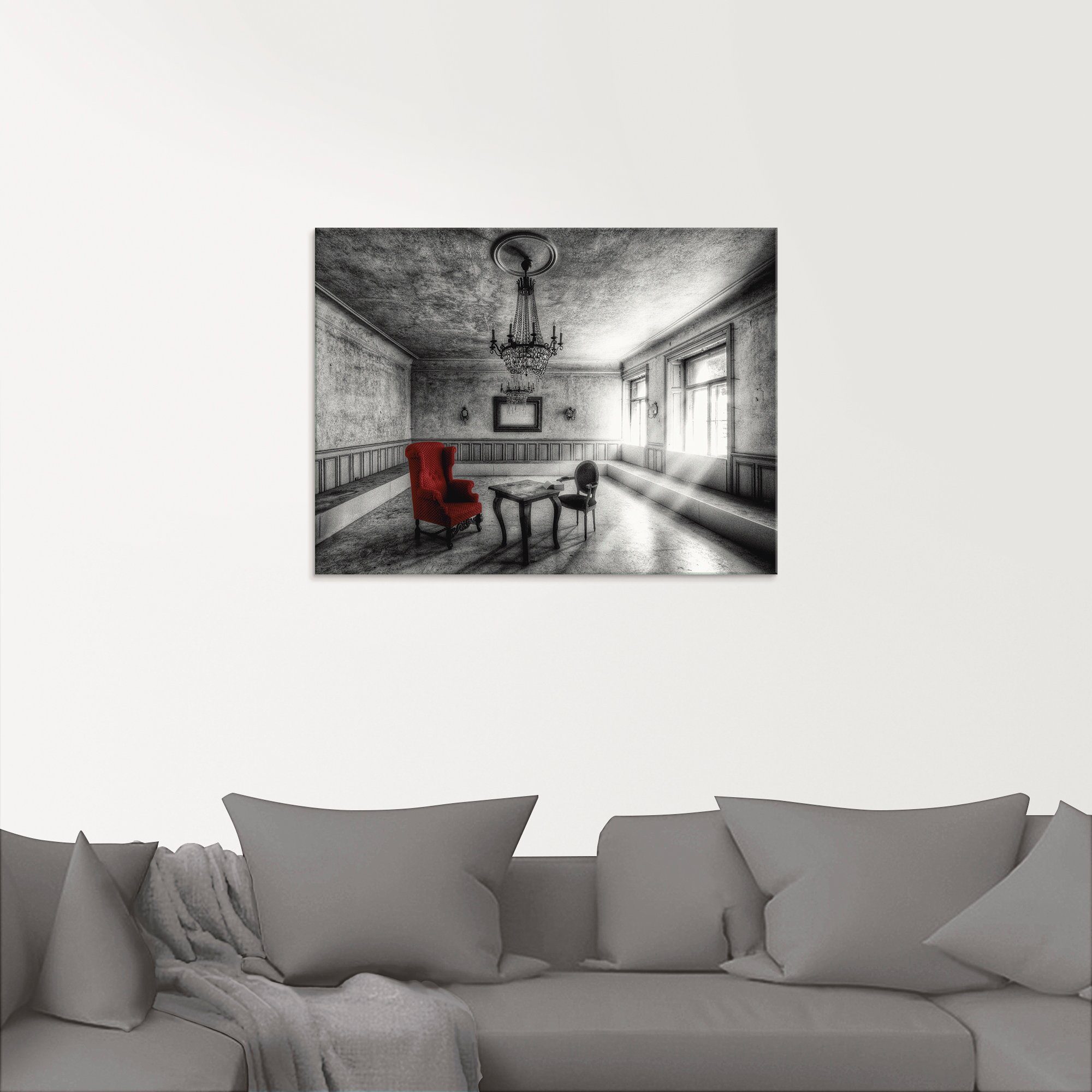 Artland Print op glas Lost Place - rode fauteuil