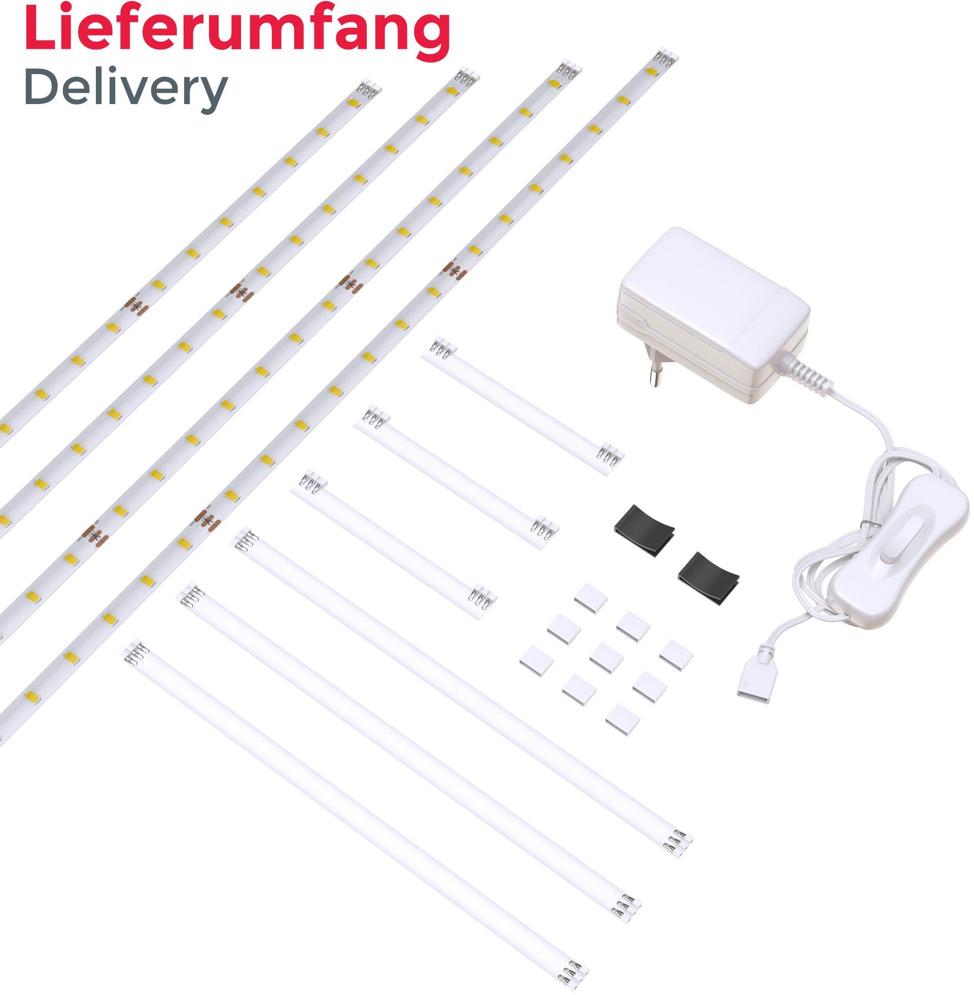 B.K.Licht Led-strepen Lacerta 2m led band set 4 strips onderbouwlamp inclusief connector