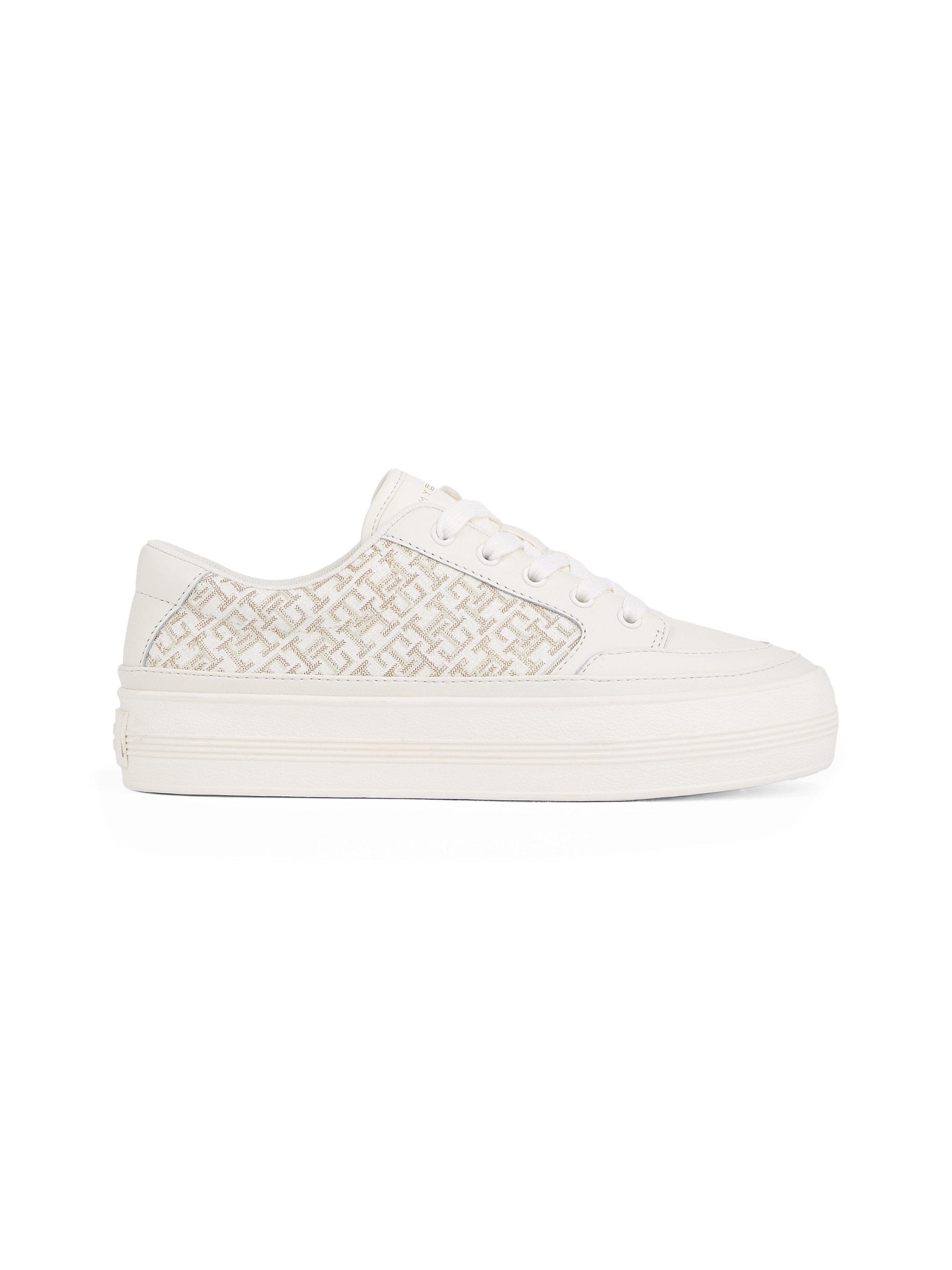 Tommy Hilfiger Plateausneakers VULC LEATHER SNEAKER MONOGRAM , vrijetijdsschoen, lage schoen, veterschoen met allover logoprint