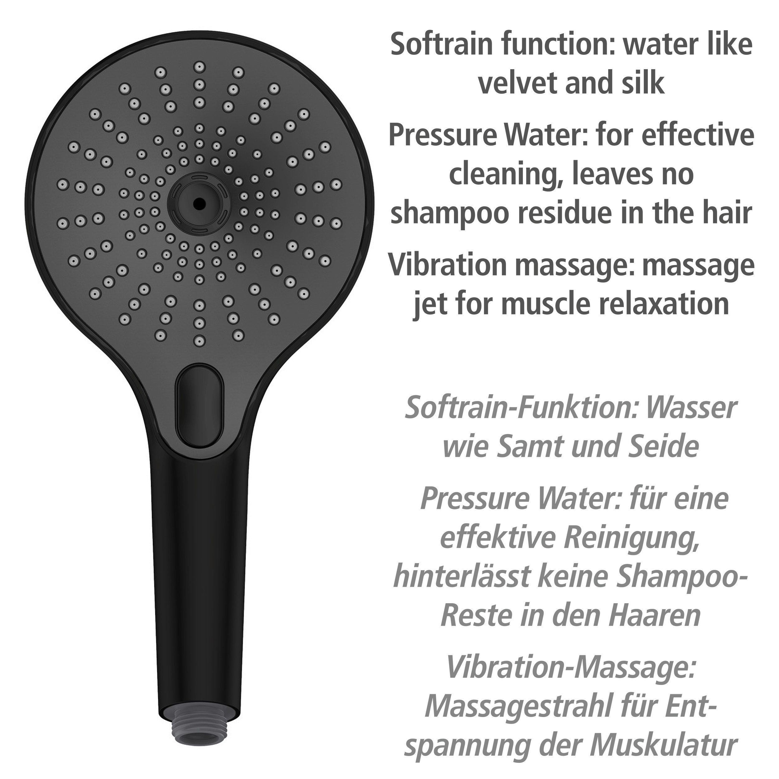 WENKO Handsproeier Ultimate Shower Zwart/grijs, Ø 13 cm (1-delig)