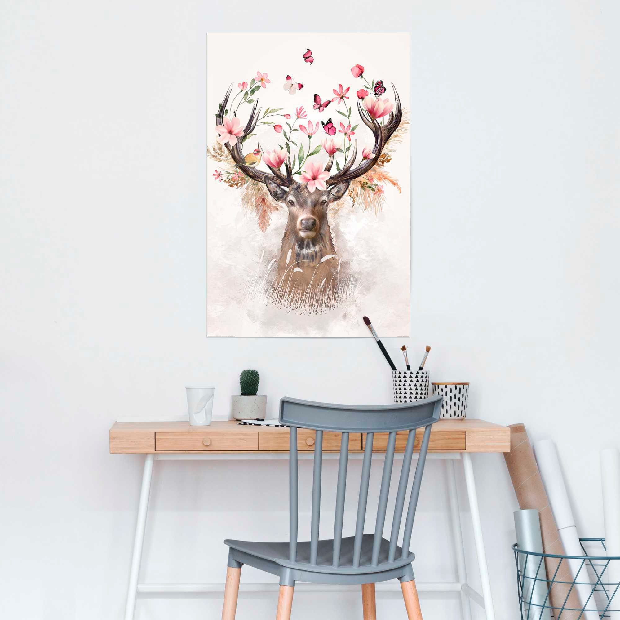 Reinders! Poster Hert in bloemen