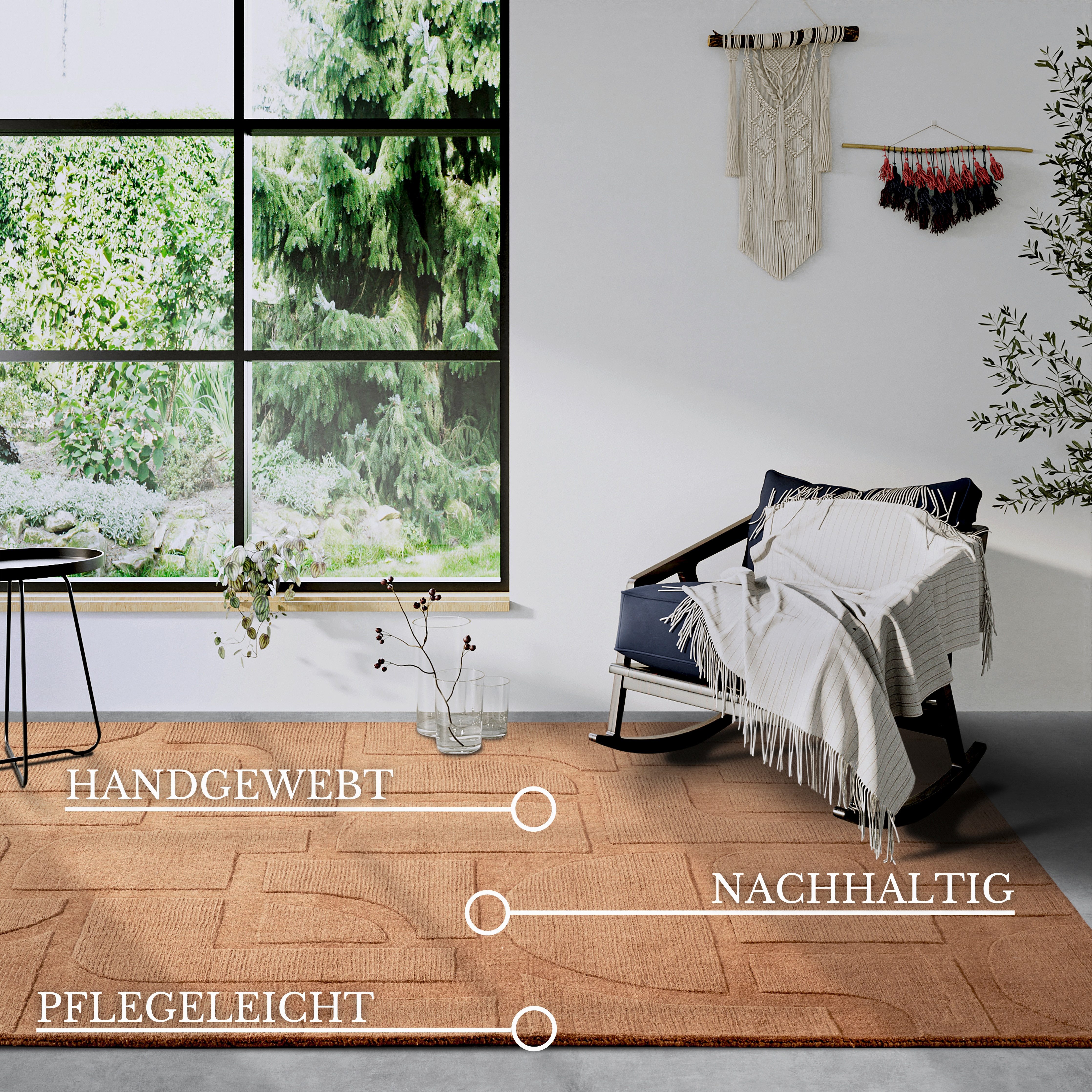 Villeroy & Boch Wollen kleed Alexis Handgeweven, wol, natuur, woonkamer, geometrie, boho, design