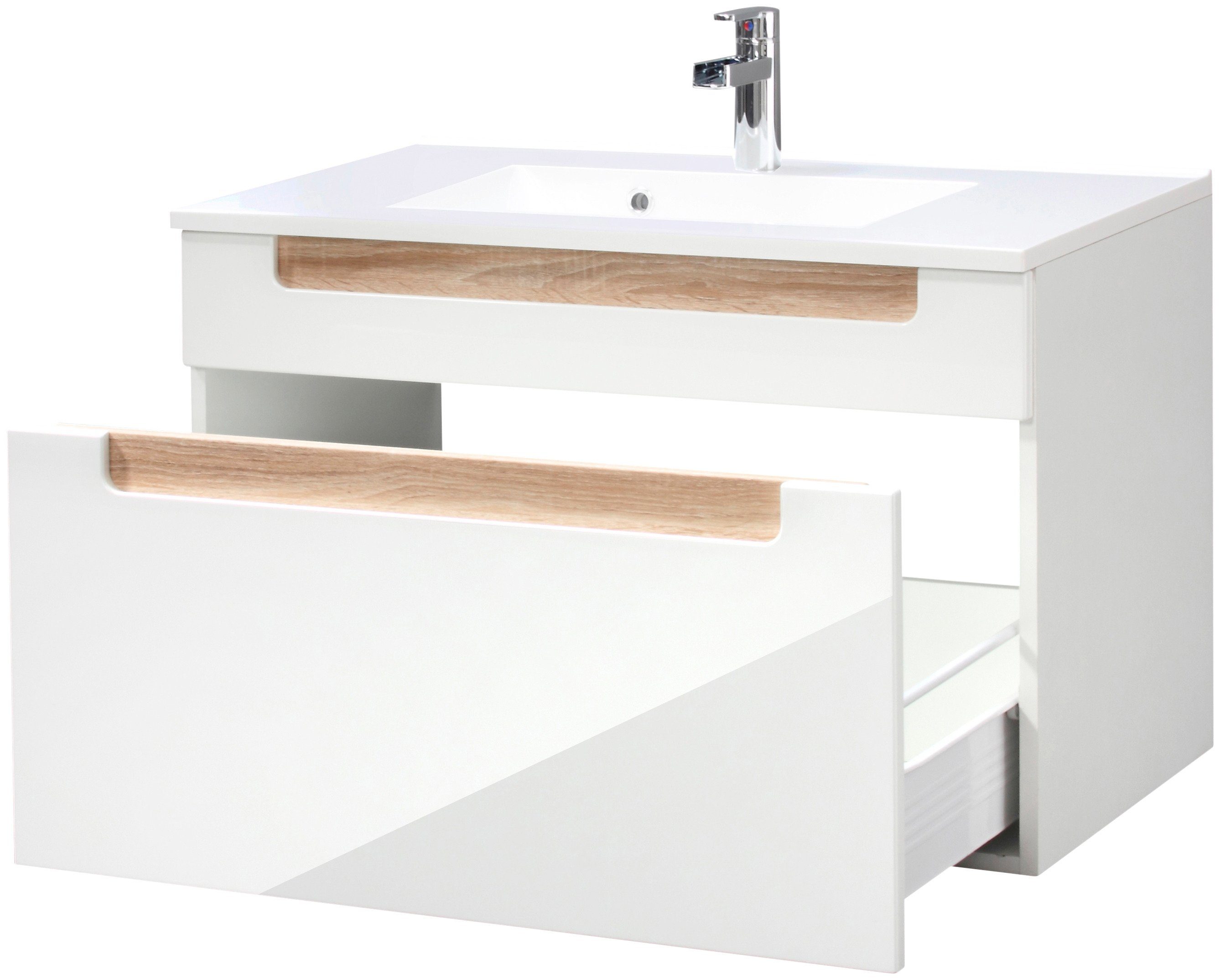 welltime Badkamerserie Siena Breedte 80 cm, wastafelonderkast met mineraalmarmeren wasbak (2-delig)