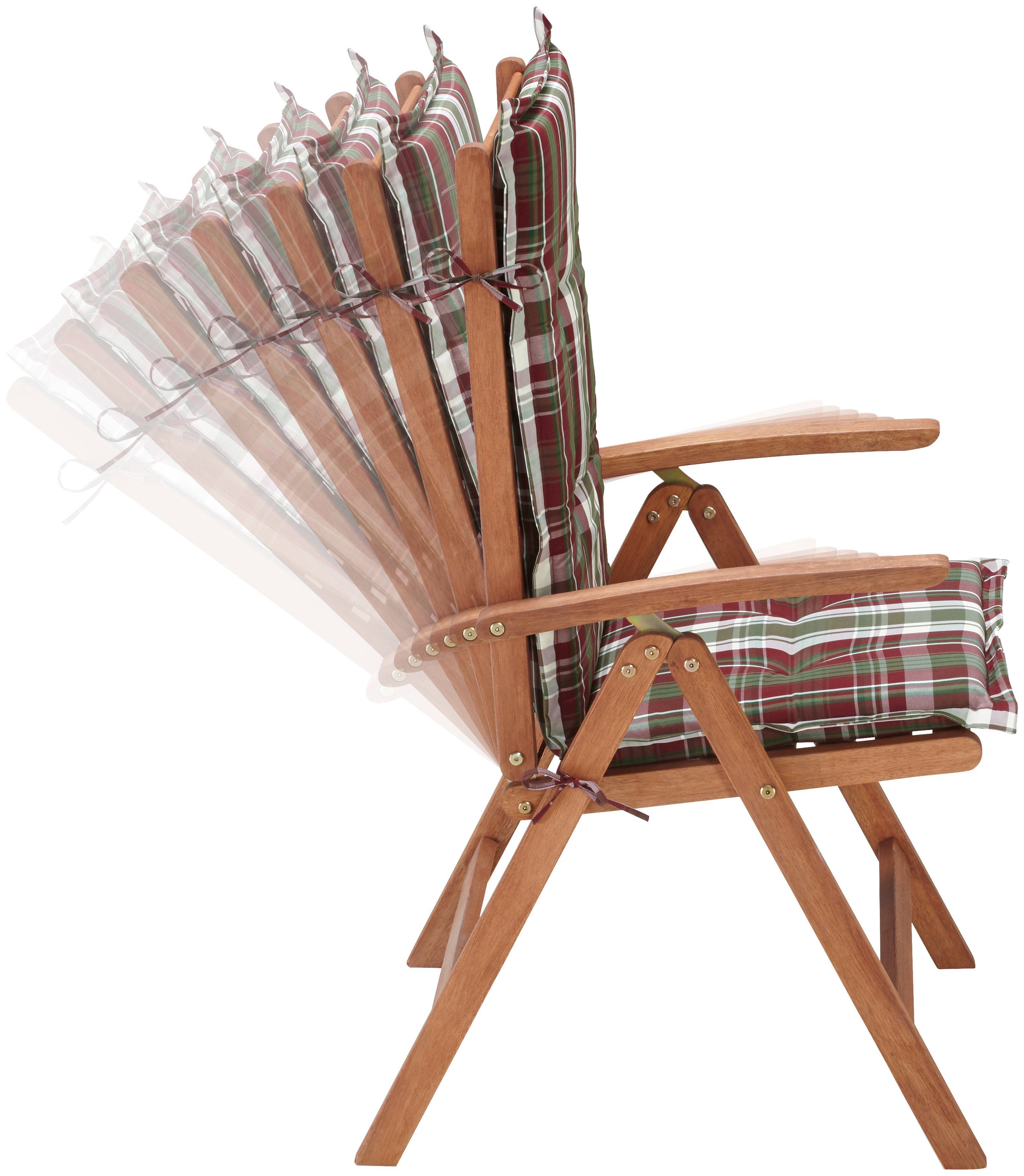 MERXX Tuinstoel Borkum, TOPSELLER! Eucalyptus, verstelbaar, bruin, incl. kussen (set, 2 stuks)