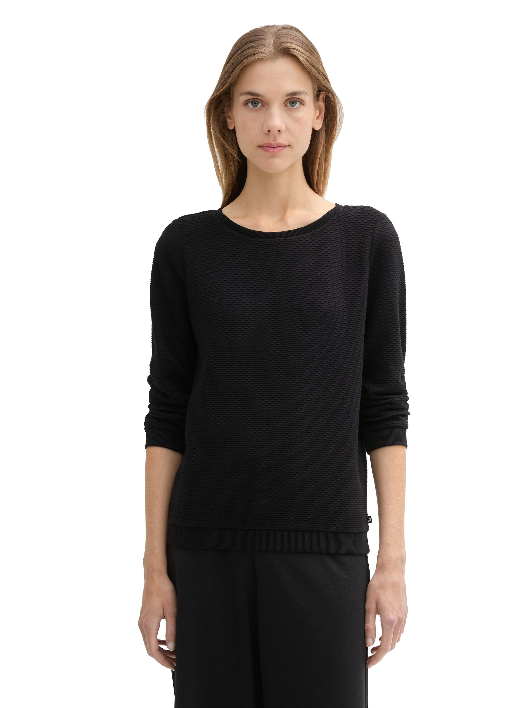 Tom Tailor Denim Shaped fit sweatshirt van biologische katoenmix met 3 4-mouwen en dobbystructuur