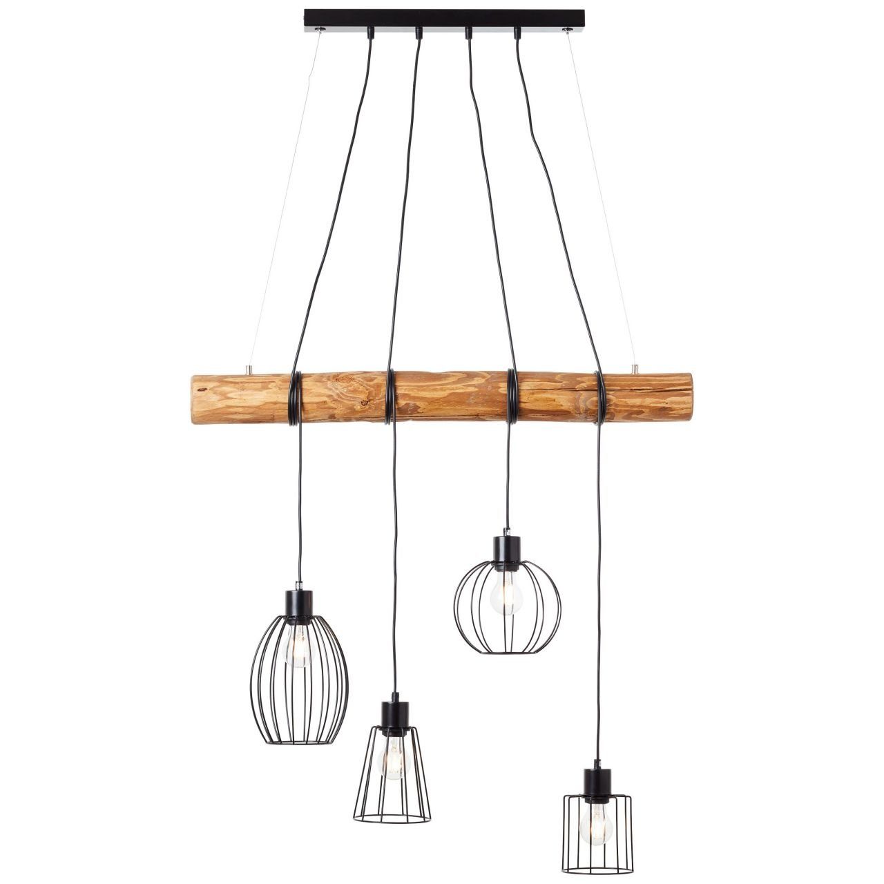 Brilliant Leuchten Hanglamp Keyla Hanglamp 4 fittingen zwart/houtkleur (1 stuk)