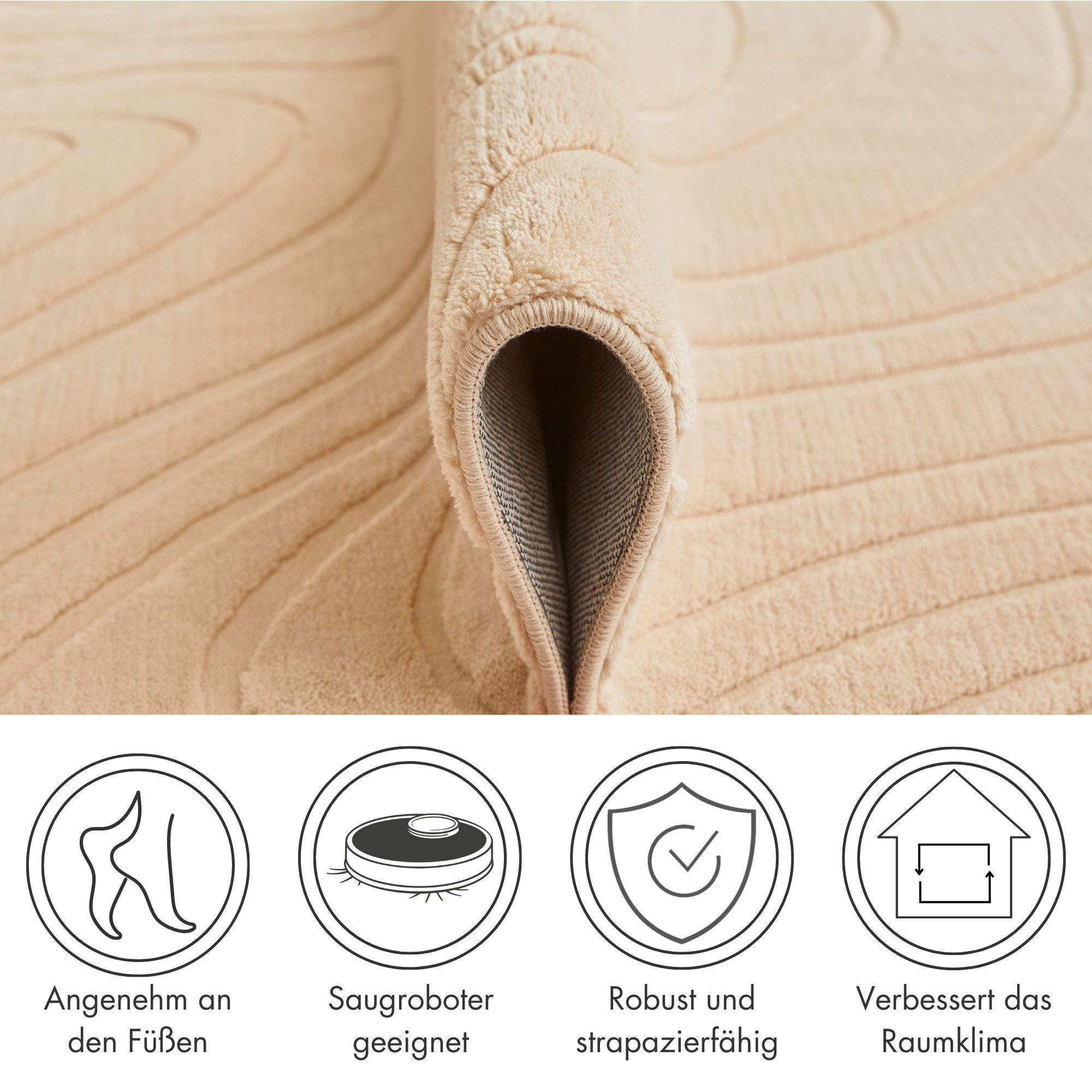 Andiamo Vloerkleed DALE Uni kleuren, hoog-laag structuur, carving-effect, woonkamer