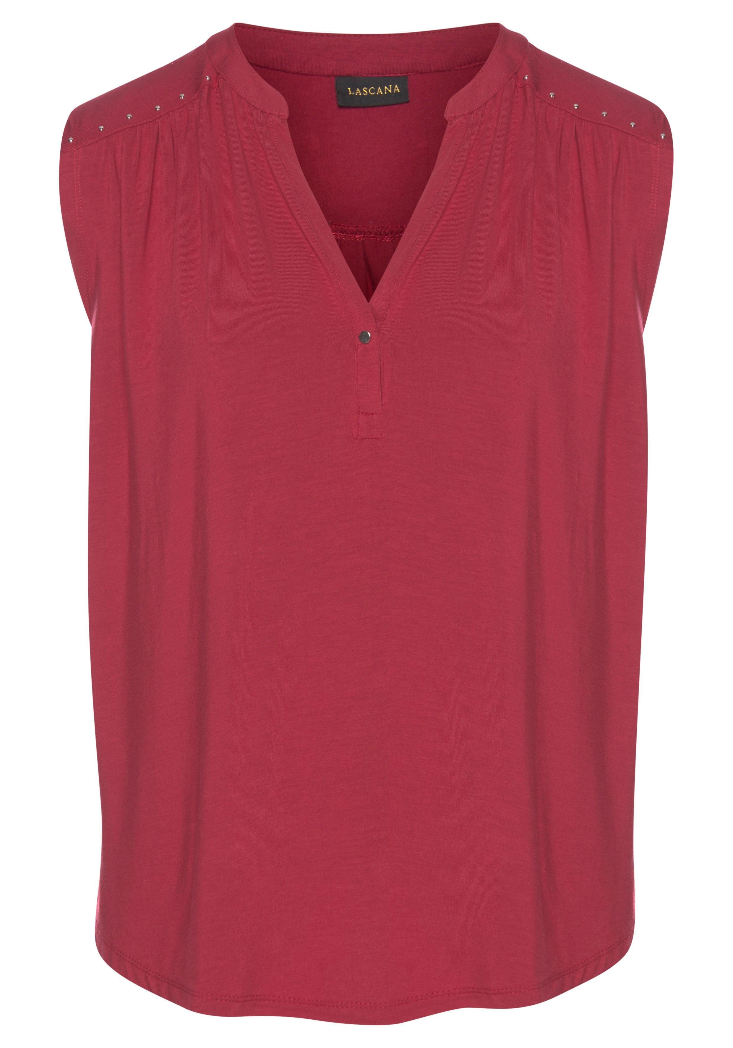 Lascana Tanktop met zilverkleurige studs-details, losse blousetop