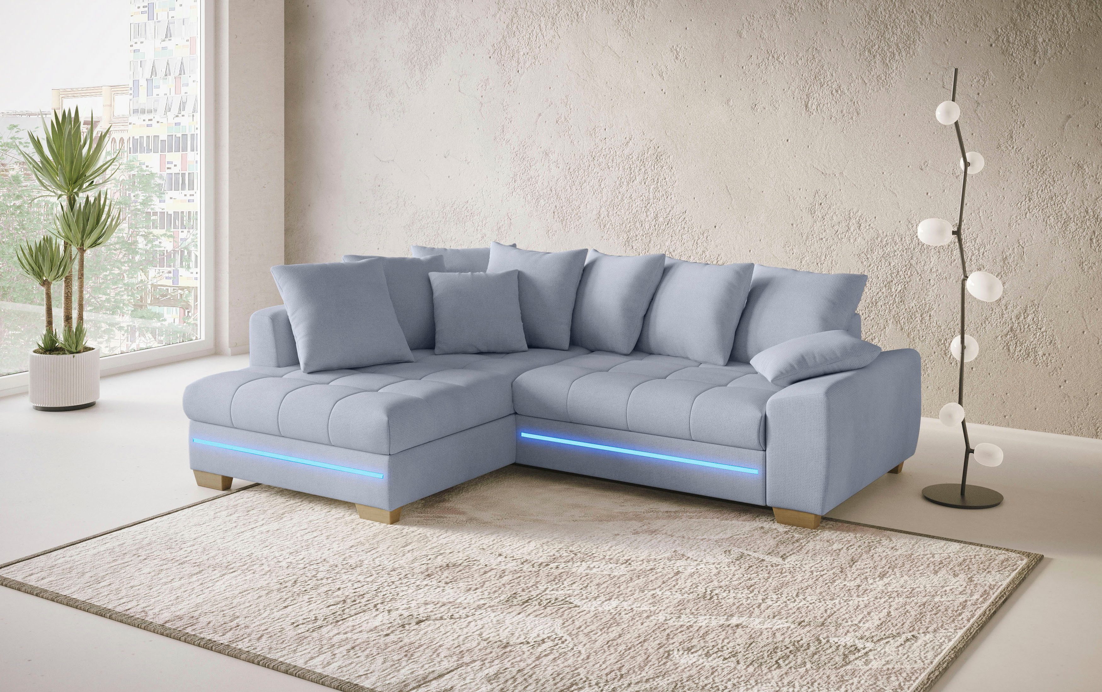 Mr. Couch Hoekbank Nikita II, L-vorm met rgb-led verlichting, optioneel met bed, bedlade, koudschuim