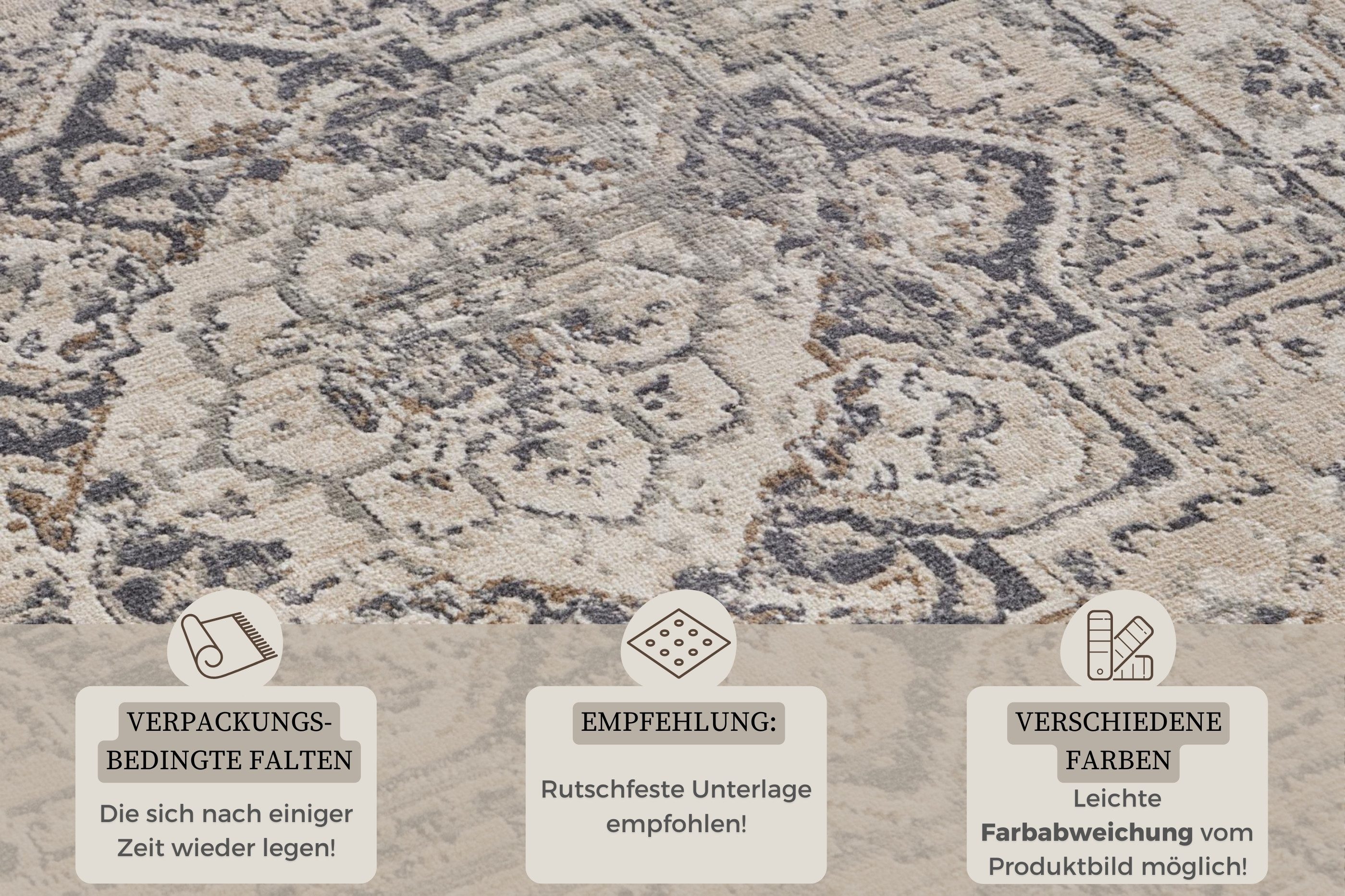 HANSE Home Vloerkleed Zand Korte pool, loper, oriënt, vintage, woonkamer, slaapkamer, eetkamer