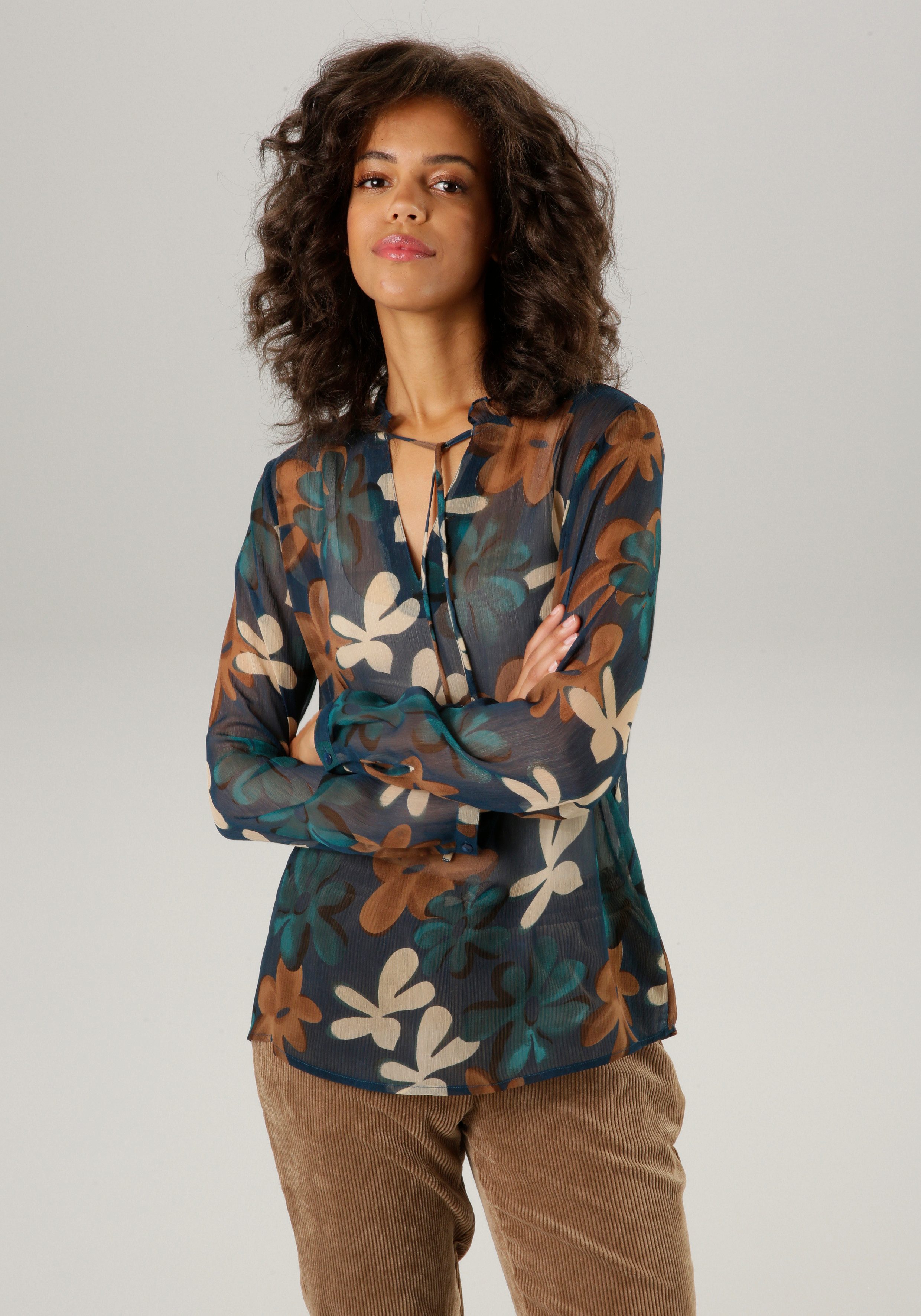 Aniston CASUAL Blouse zonder sluiting met abstracte bloemen bedrukt