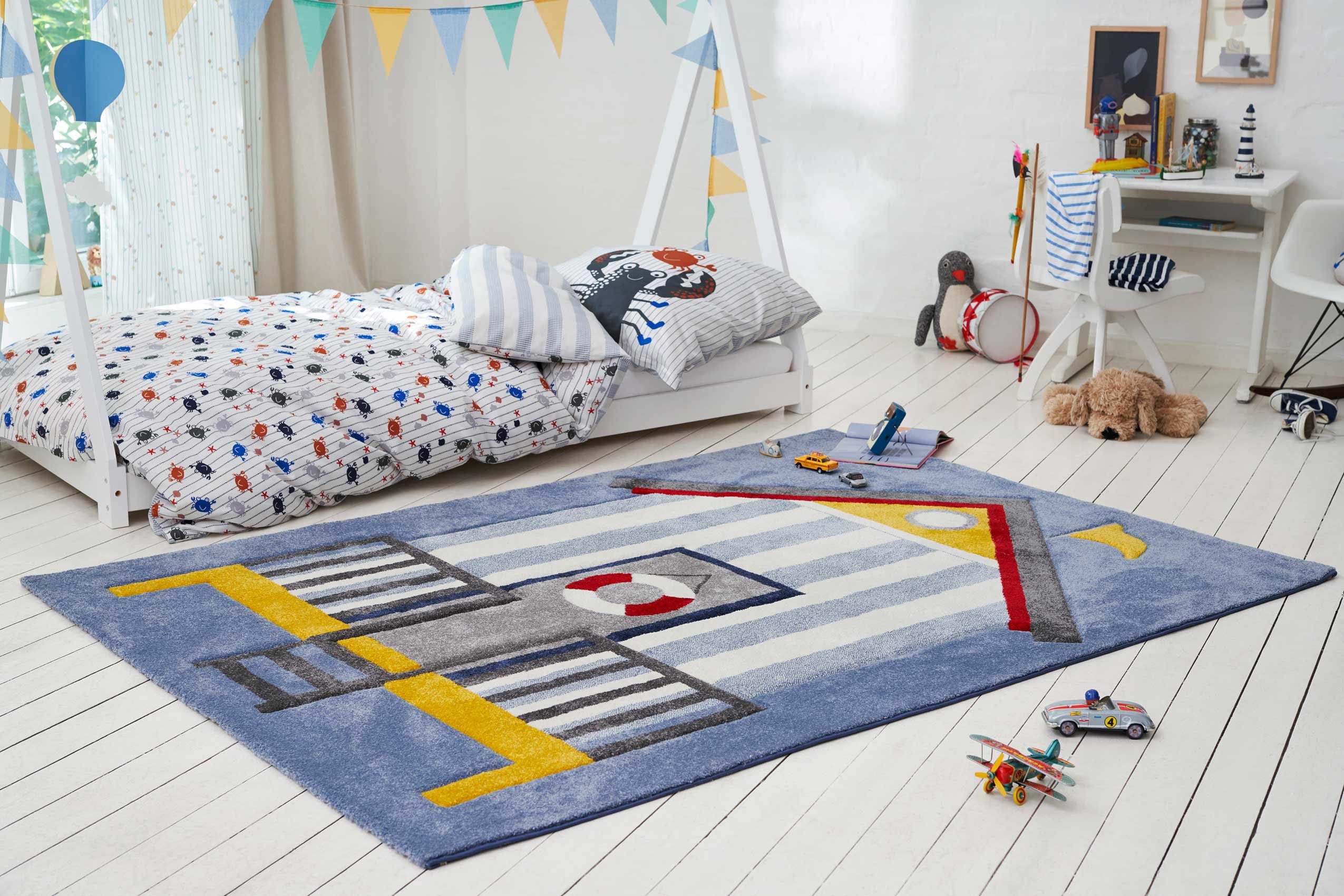 Esprit Kindervloerkleed Sea Castle ESP-21070 Korte pool met maritiem patroon, strandkasteel