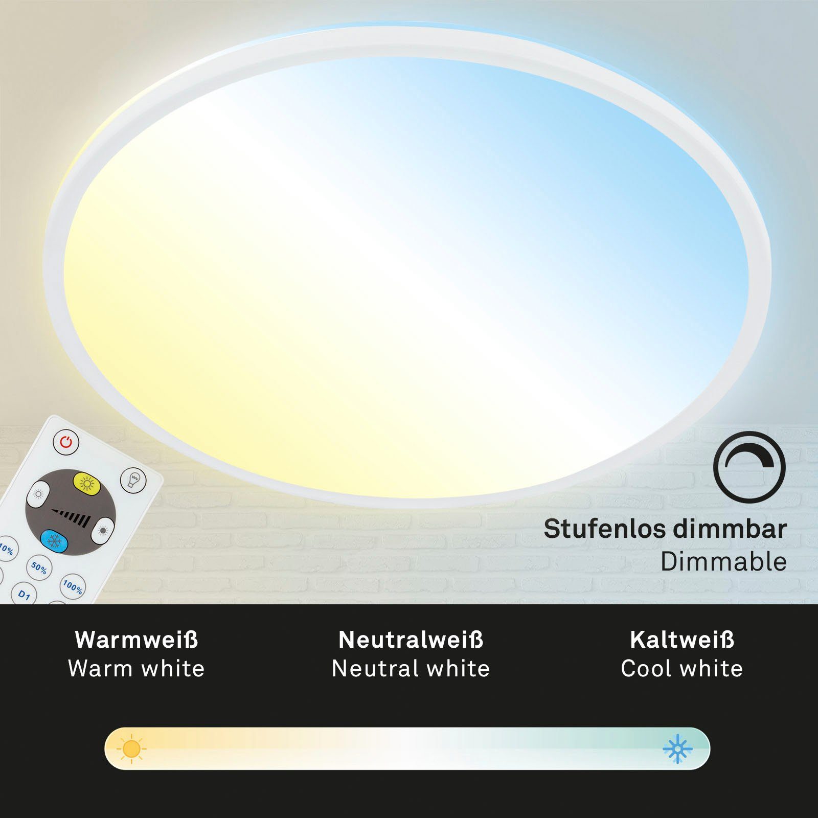 Briloner Leuchten Led-paneel 7080016 SLIM Plafondlamp, 42x2,9 cm, wit, 22W, woonkamer, slaapkamer, keuken
