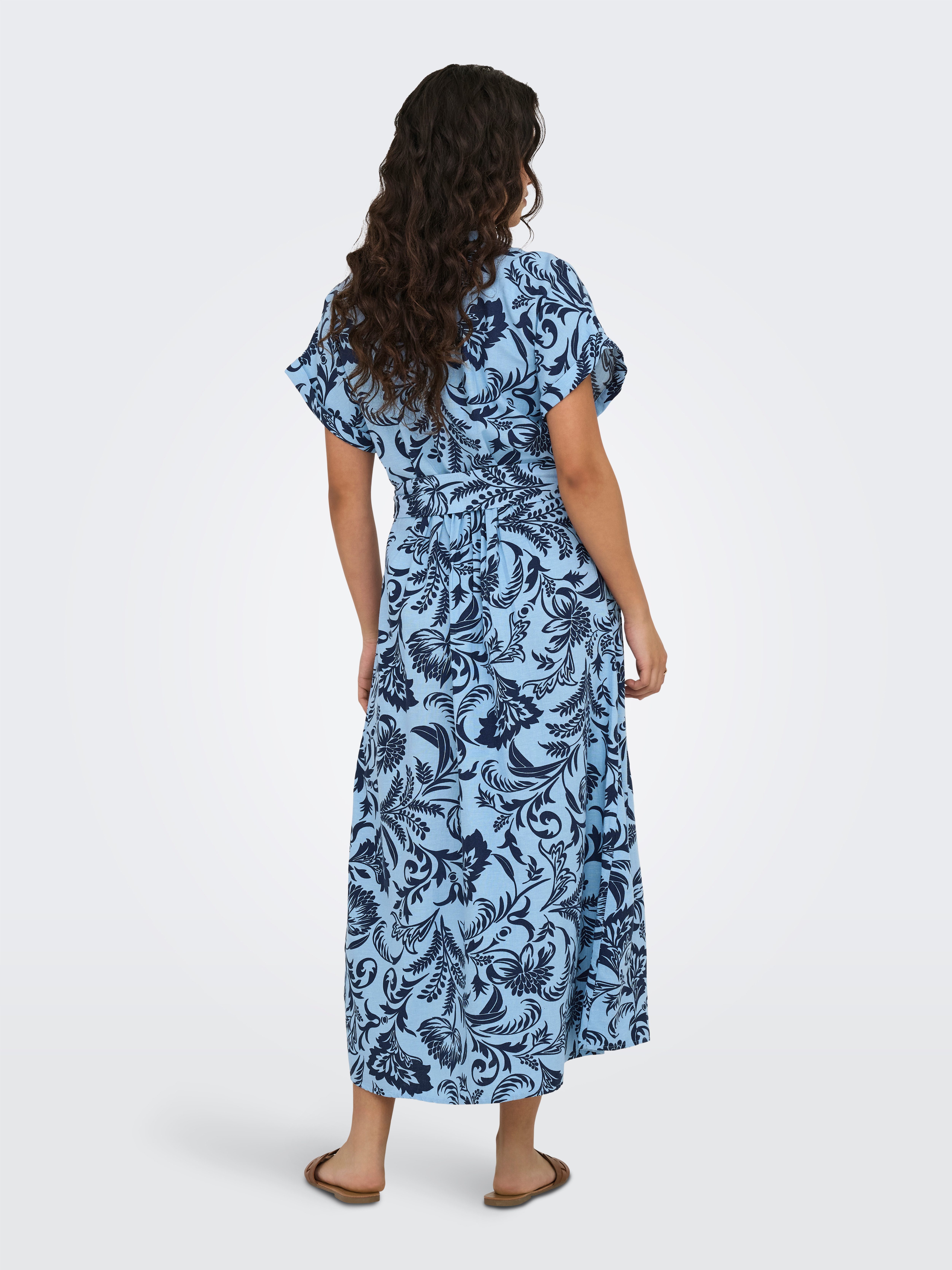 Only Jurk met overhemdkraag ONLJAKIRI LINEN SS MIDI SHIRT DRESS WVN