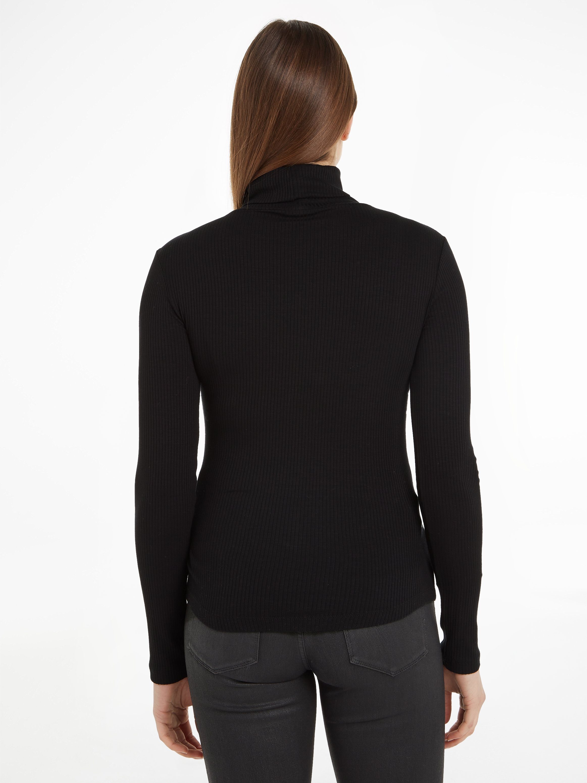 Tommy Hilfiger Shirt met lange mouwen SLIM 5X2 RIB ROLL-NK LS in een geribde structuur