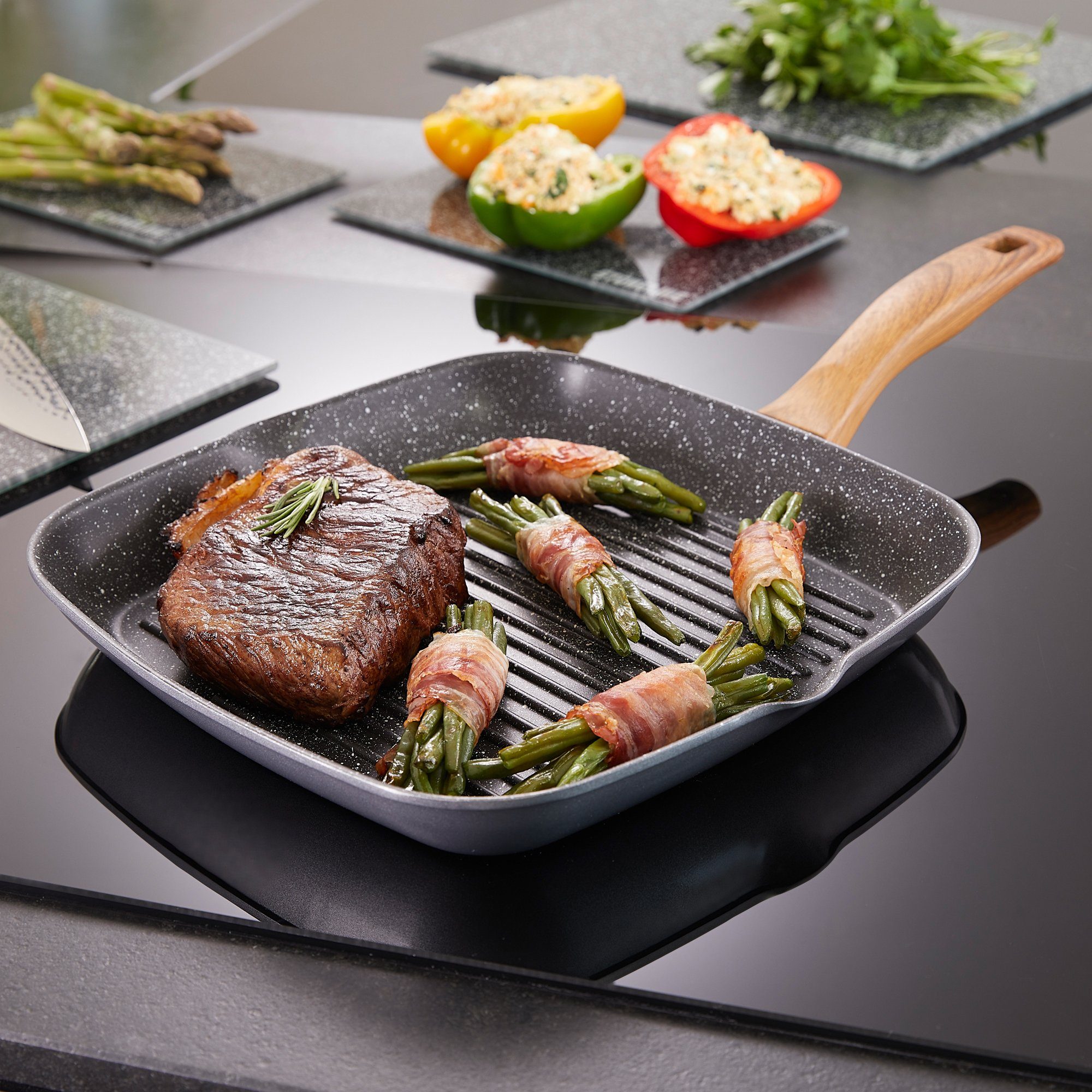 STONELINE Grillpan Back to Nature Ø 28 cm, 2 schenktuiten, inductie