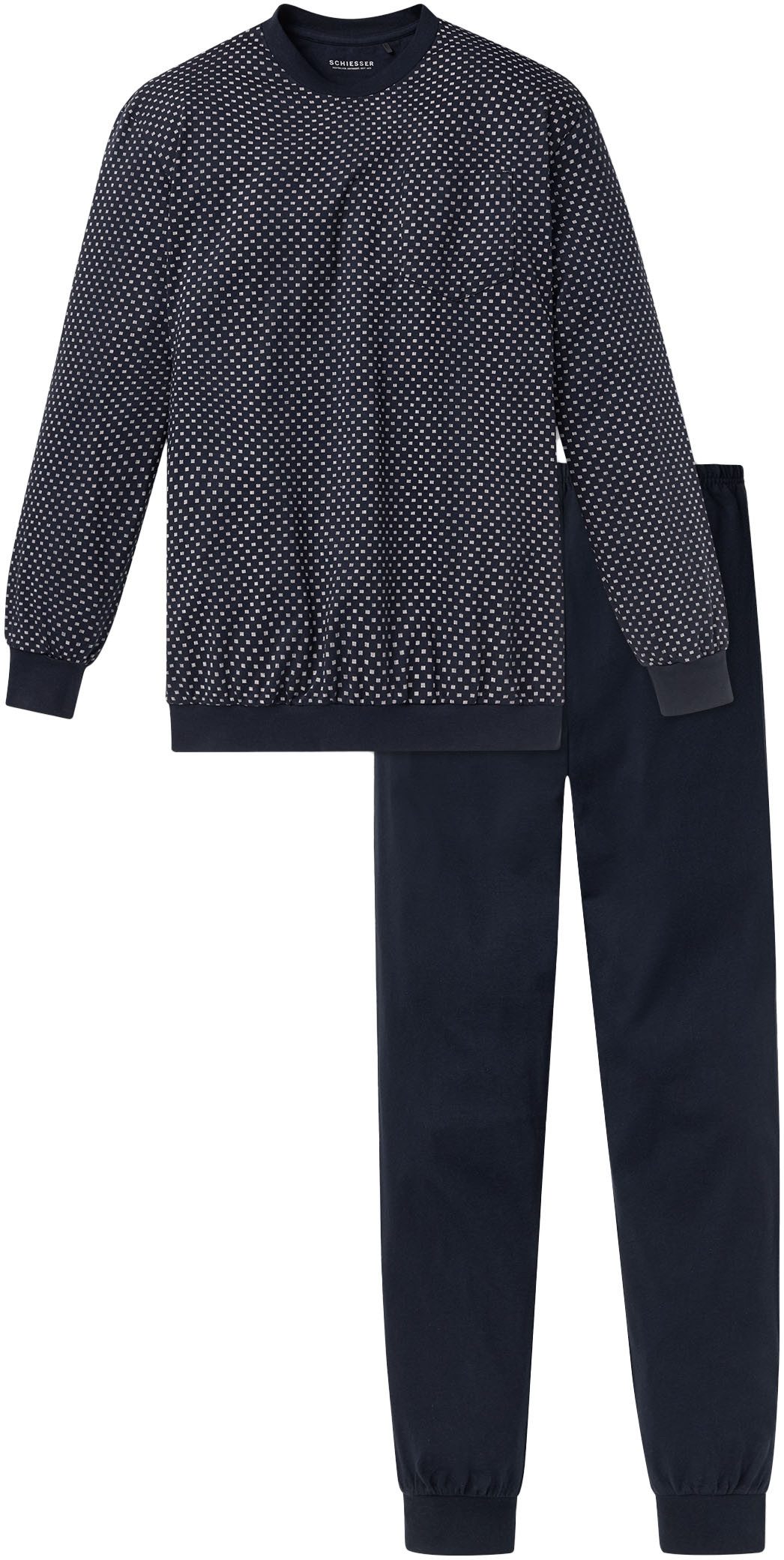 Schiesser Pyjama Dark sapphire met comfortabele boorden aan de mouwen en broekspijpen (2-delig, 1 stuk)