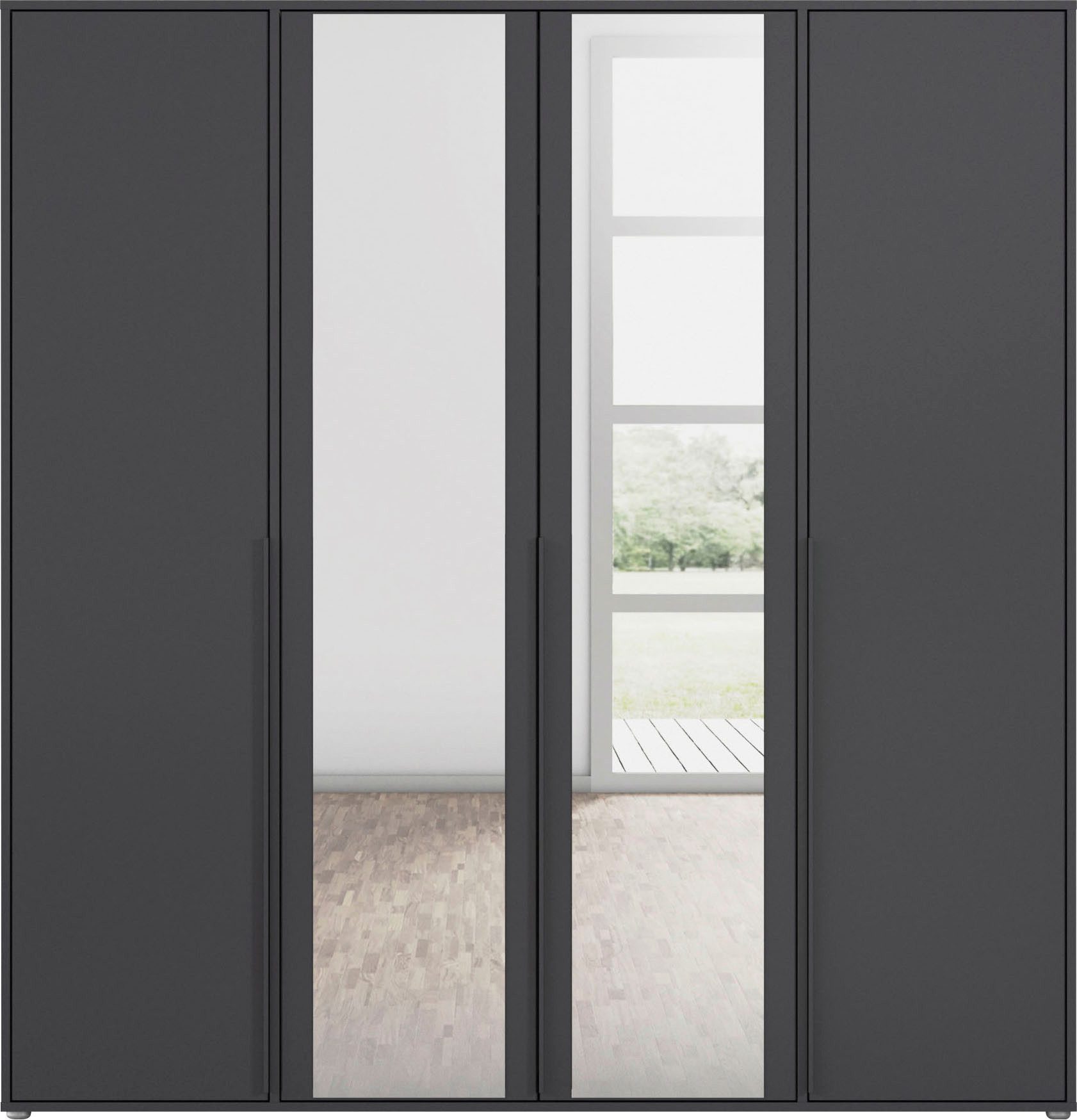 rauch Draaideurkast Kledingkast Kast Garderobe Wasmand NAGATA met Spiegel und modernen stangengriffen in graumetallic topseller made in germany