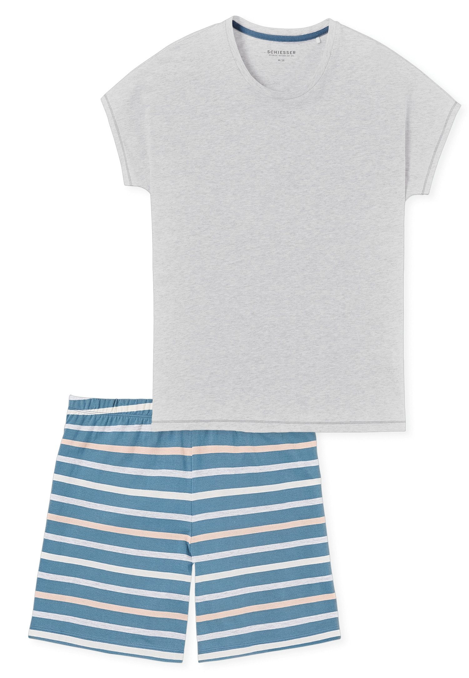 Schiesser Shortama Casual Essentials met effen shirt en gestreepte broek (2-delig)