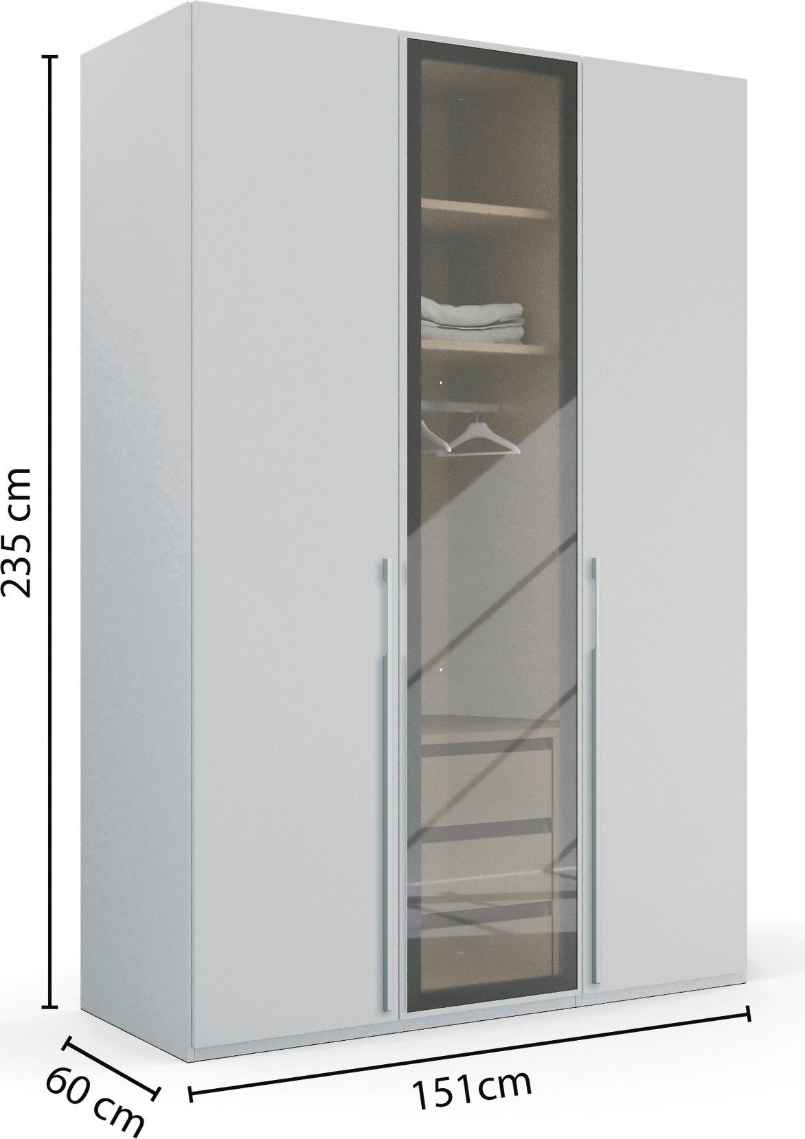 rauch Draaideurkast Kledingkast kast garderobe SKAT SHINE met hoogwaardige, transparant grijs glas inclusief uitgebreid toebehoren made in germany