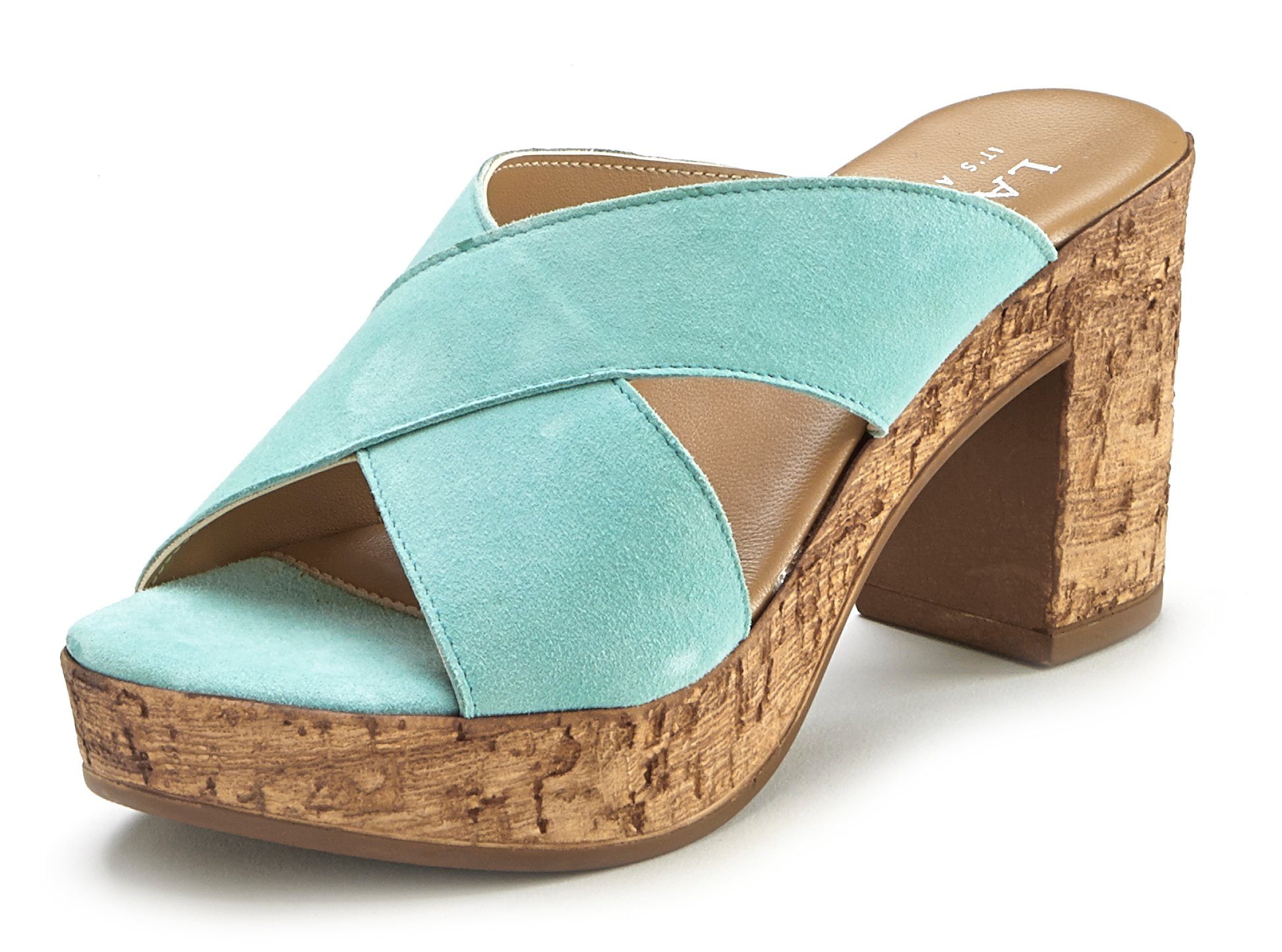 Lascana Slippers Mule, sandaal, open schoen van leer met blokhak