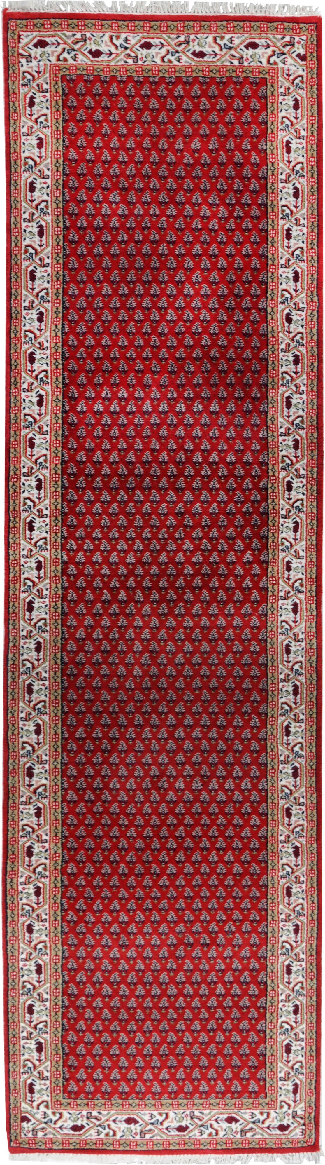 THEKO Loper Chandi Mir Loper, zuivere wol, met de hand geknoopt, met franje lopers maat 80 cm x 250 cm x 12 mm rood