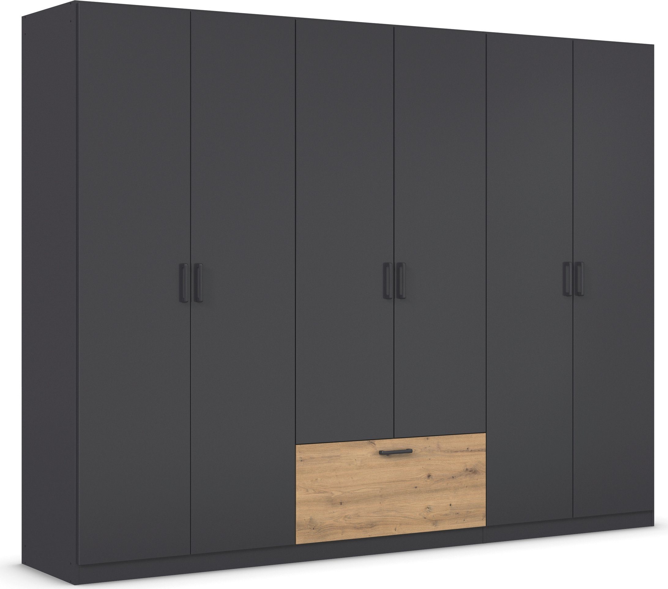 rauch Draaideurkast Kledingkast kast garderobe waskast BARI met lades in het midden, moderne greep in grijs metallic made in germany
